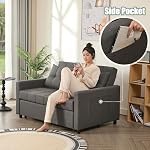 BIGSYY 52" 3-in-1 Convertible Sleeper Sofa Bed, Linen, Dark Gray | Pull-Out Bed, Stepless Adjustable Backrest, Side Pocket, Compact Loveseat, Living Room, Dorm & Apartment