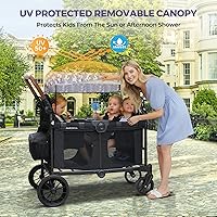 Vista 7 de ELEMARA Cochecito Wagon de 4 Asientos, Cochecito Wagon Premium para 4 Niños, Wagon Plegable Todo Terreno para Niños con Toldo, Manijas Ajustables