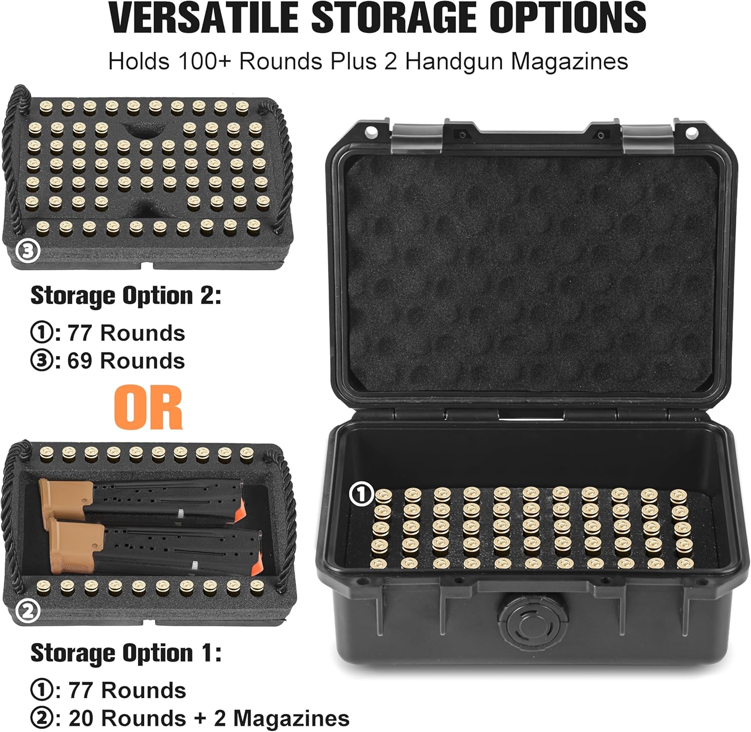 9mm Ammo Case, Compatible with Magazines, Compact Waterproof Lockable Ammo Storage Case for Ammunition, Portable and Durable 9mm Ammo Box, Suitable for Travel,Home and Range Use