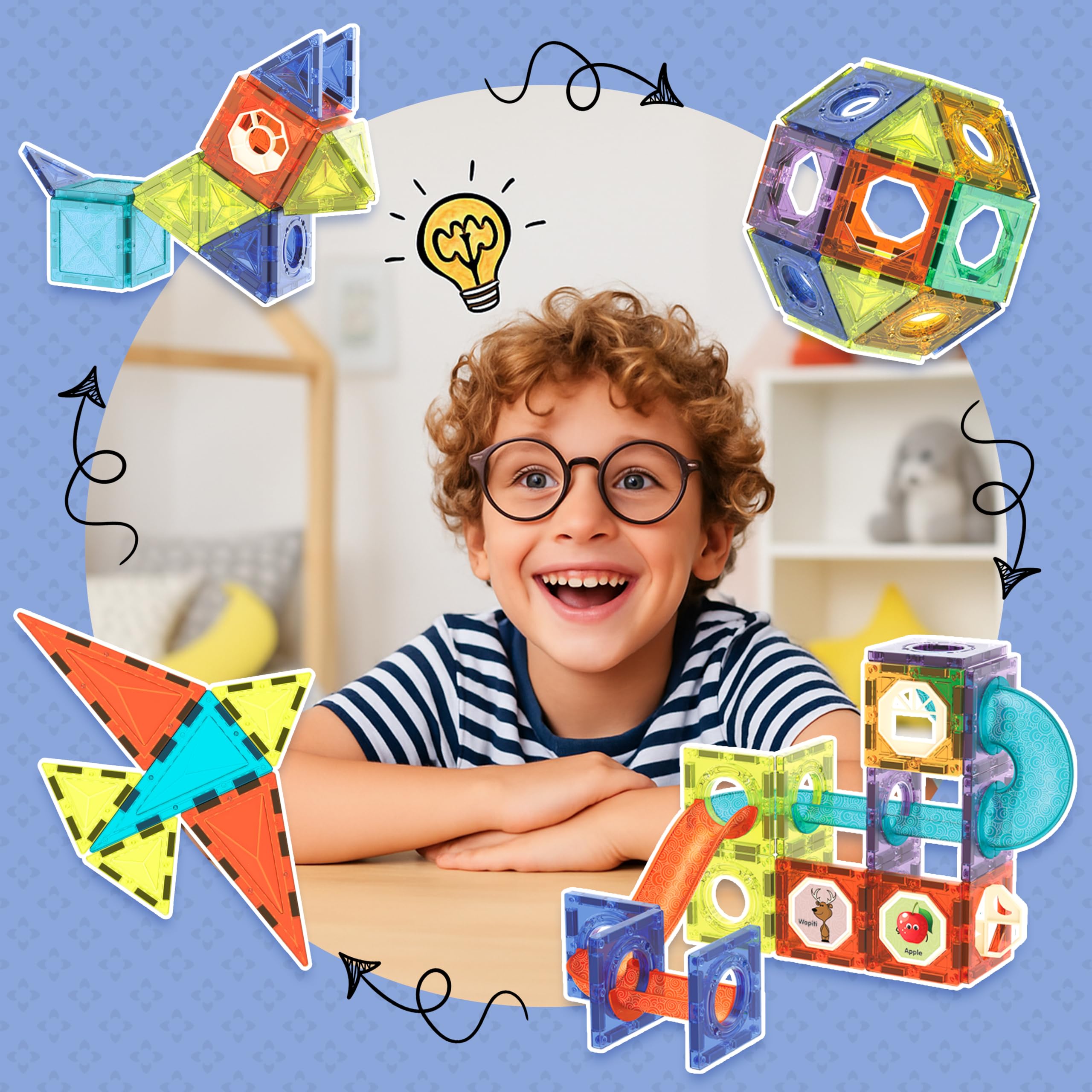 CELMAN Montessori magnetyczne klocki, 75 części, magnesy z akcesoriami, zabawka Montessori, tor kulkowy dla dzieci od 3, 4, 5, 6, 7, 8 lat, STEM, zabawka edukacyjna, prezent