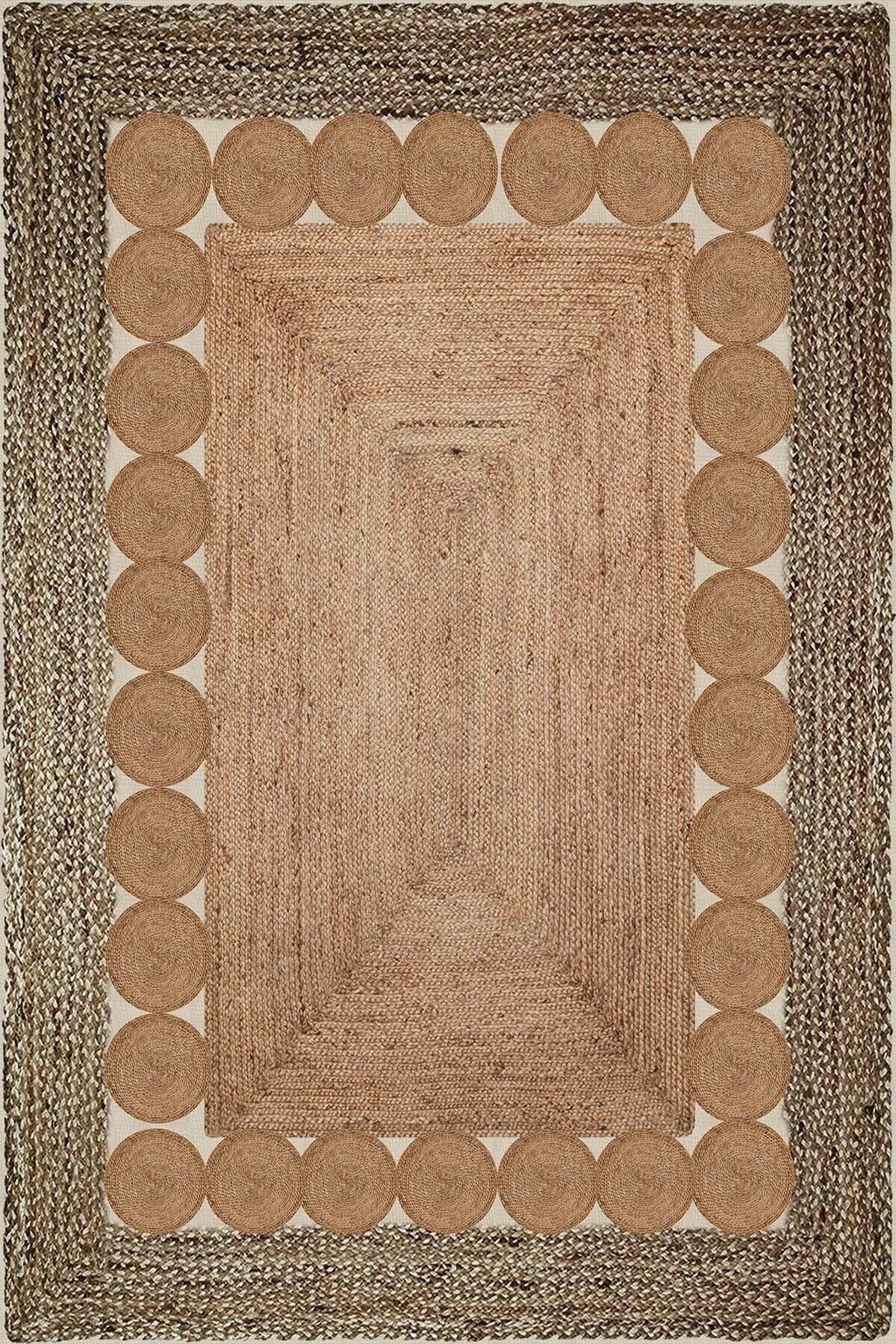 Pelangi Jüt Hasır Kilim Görünümlü Dijital Baskılı Kaymaz Taban Yıkanabilir Halı, Kahverengi 40 x 40