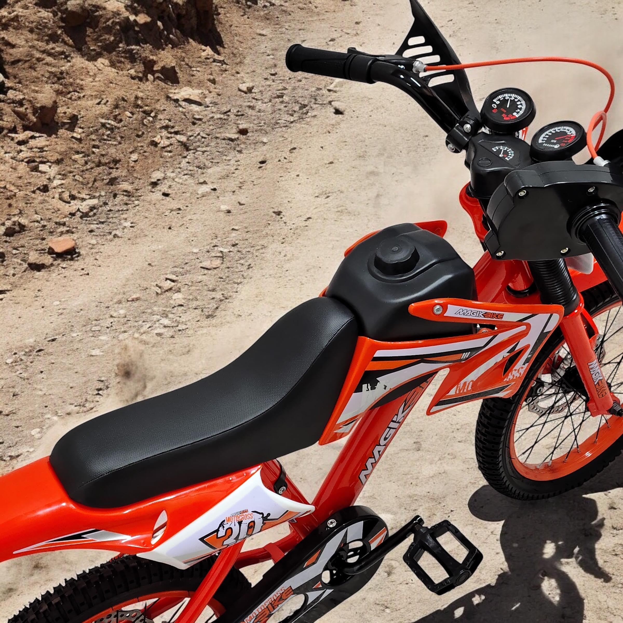 IBK Bicicletta Bambino 16'' Pollici Motocross Mountain Bike MTB CROSS con rotelle stabilizzatori Bimbo, Freni a disco, gen eratore Suono Moto cross
