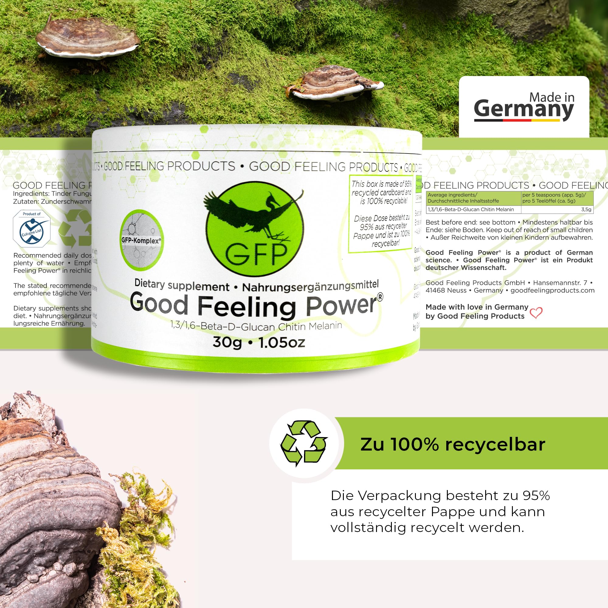 30g | Der GFP-Komplex® aus dem Zunderschwamm | Das Original Zunderschwamm Pulver