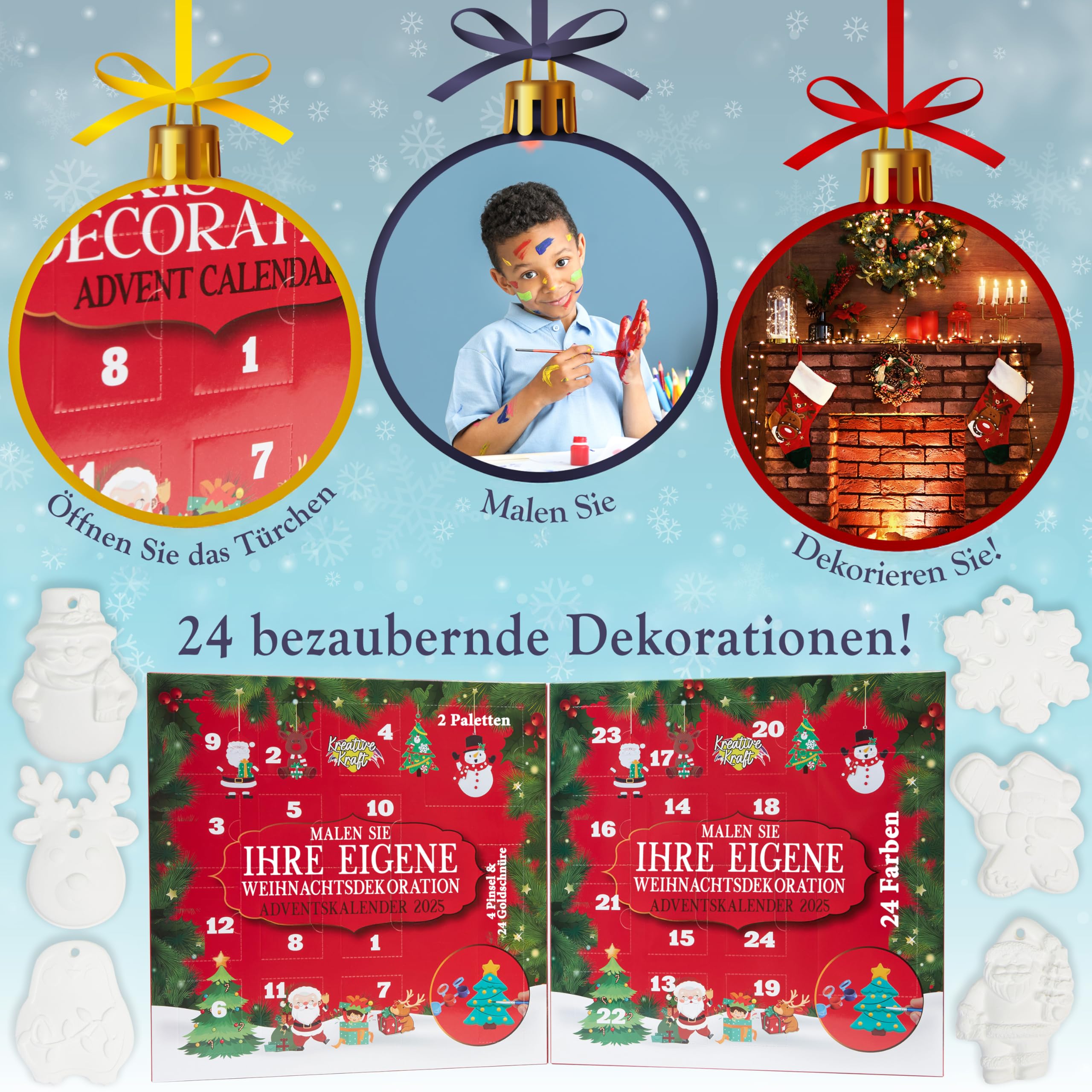 KreativeKraft Adventskalender 2025 – 24-Tage-Countdown Zum Selberbemalen – DIY Weihnachtsdeko Aus Gips – Bastelset Für Kinder & Erwachsene