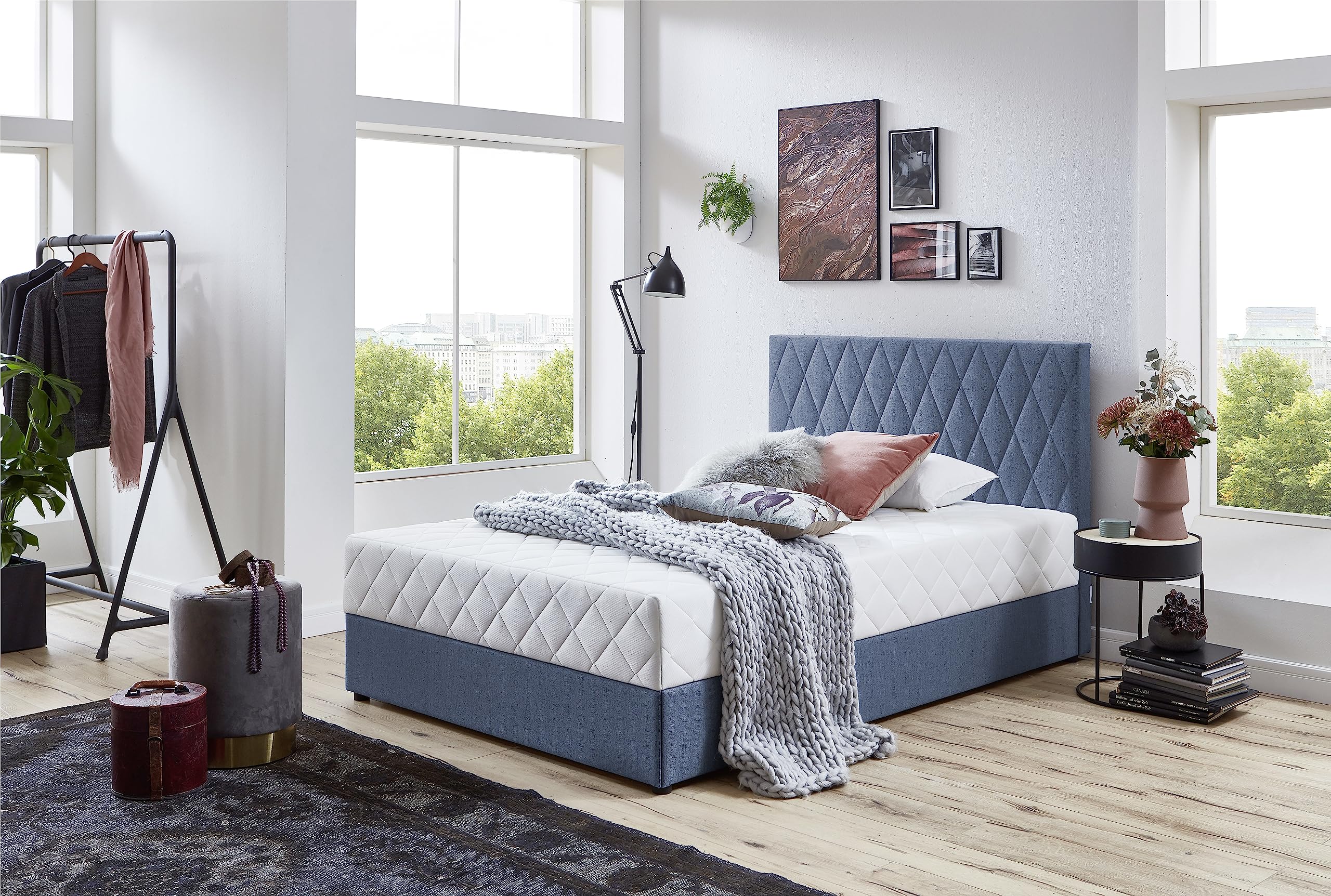 Atlantic Home Collection Letto portaoggetti Benita con molle insacchettate, 120 x 200 cm, azzurro