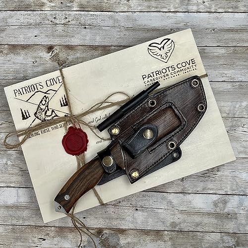 Miniatura 9 de Cuchillo de caza de hoja fija hecho a mano, cuchillo táctico de hoja N690 con funda de cuero y arrancador de fuego de magnesio, cuchillo táctico de