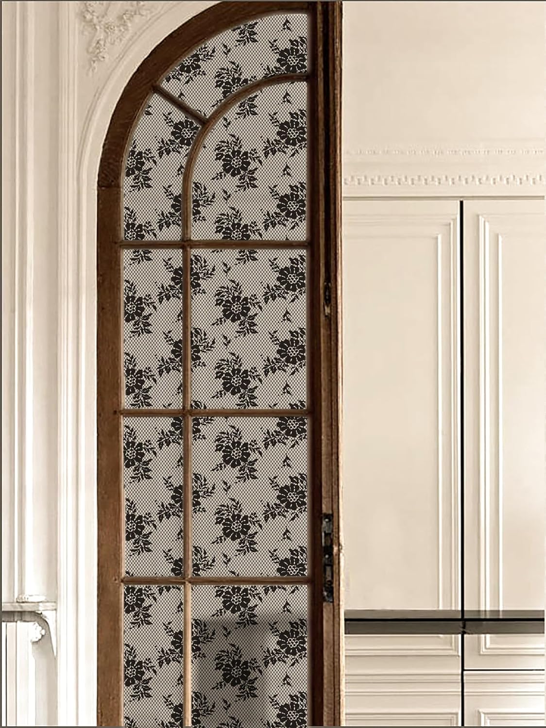 funlife Privacy Window Film, Frosted Static Cling Window Sticker, Non-Adhesive Decorative Window Vinyl, Vintage Black Rose Lace 30X100CM