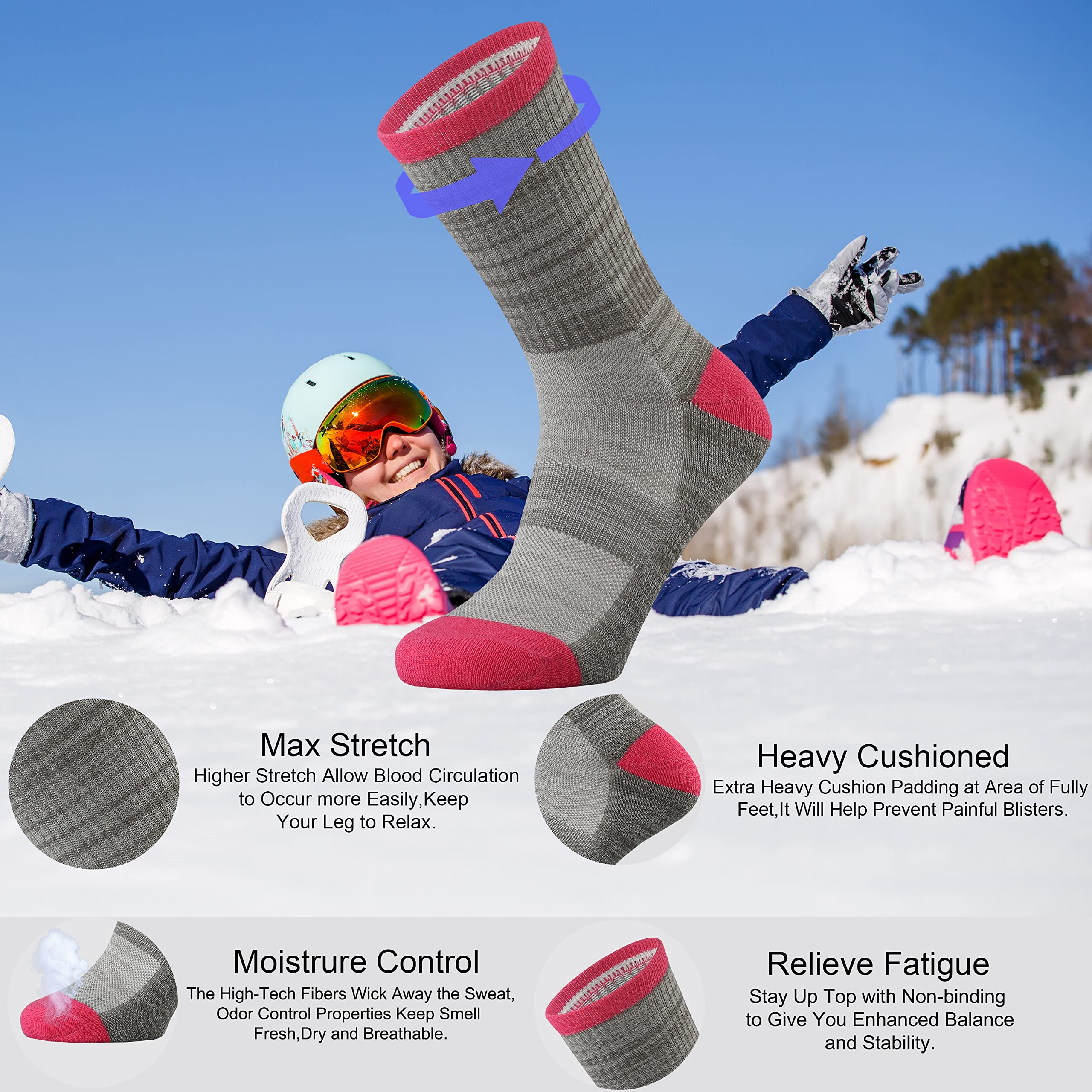 Ortis Ladies' Merino Wool Cushion Crew Socks for Women Outdoor Hiking Hike Trail Lightweight Gifts(MixColor5)