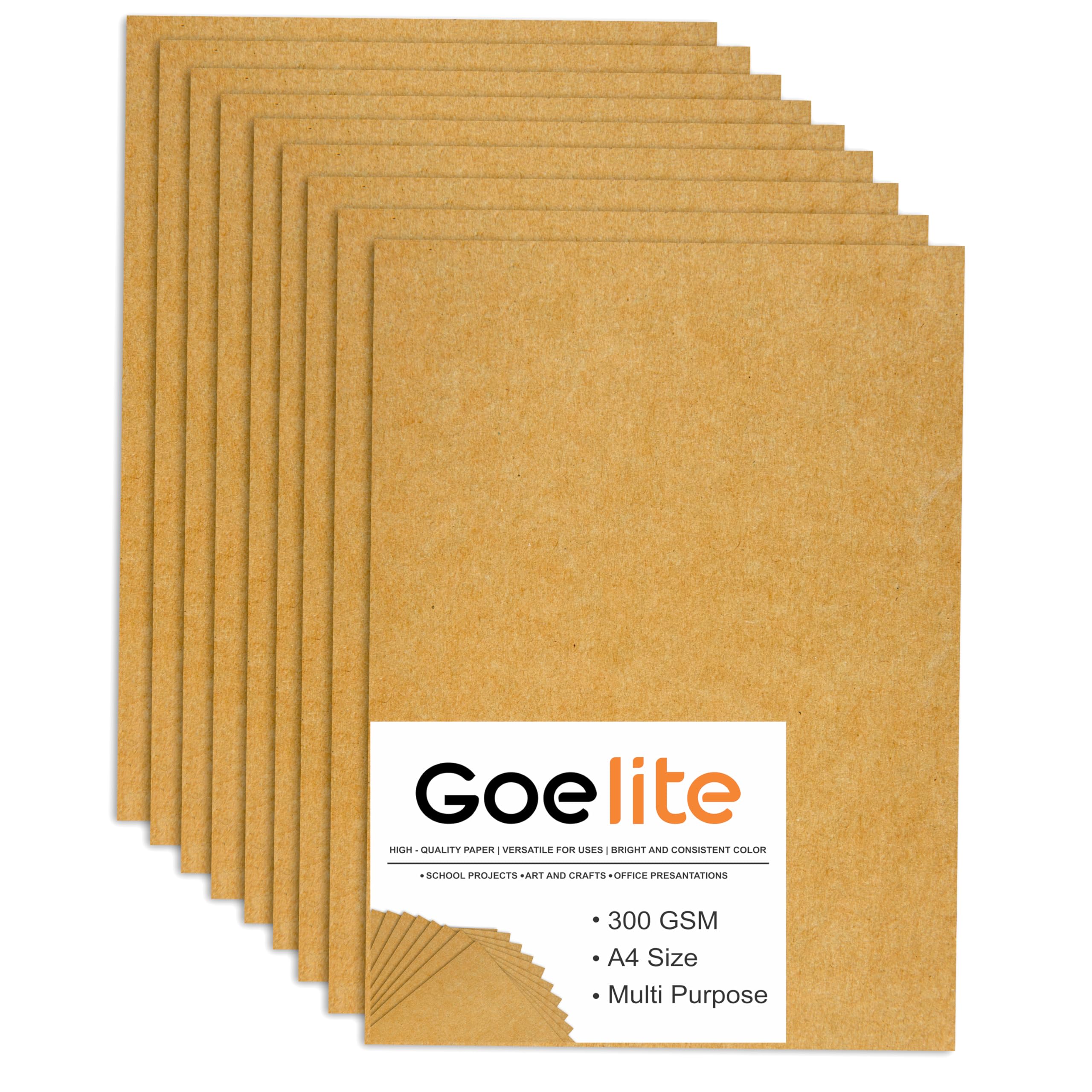 Goelite Craft Paper Sheets Thick 300 GSM | Brown Kraft Sheets Cardboard Pack Of 10 | Best For Diy Craft, Sketching, Project Making, Painting, Doodling, Art & Craft (A4 (29 X 21 CM))-image-20