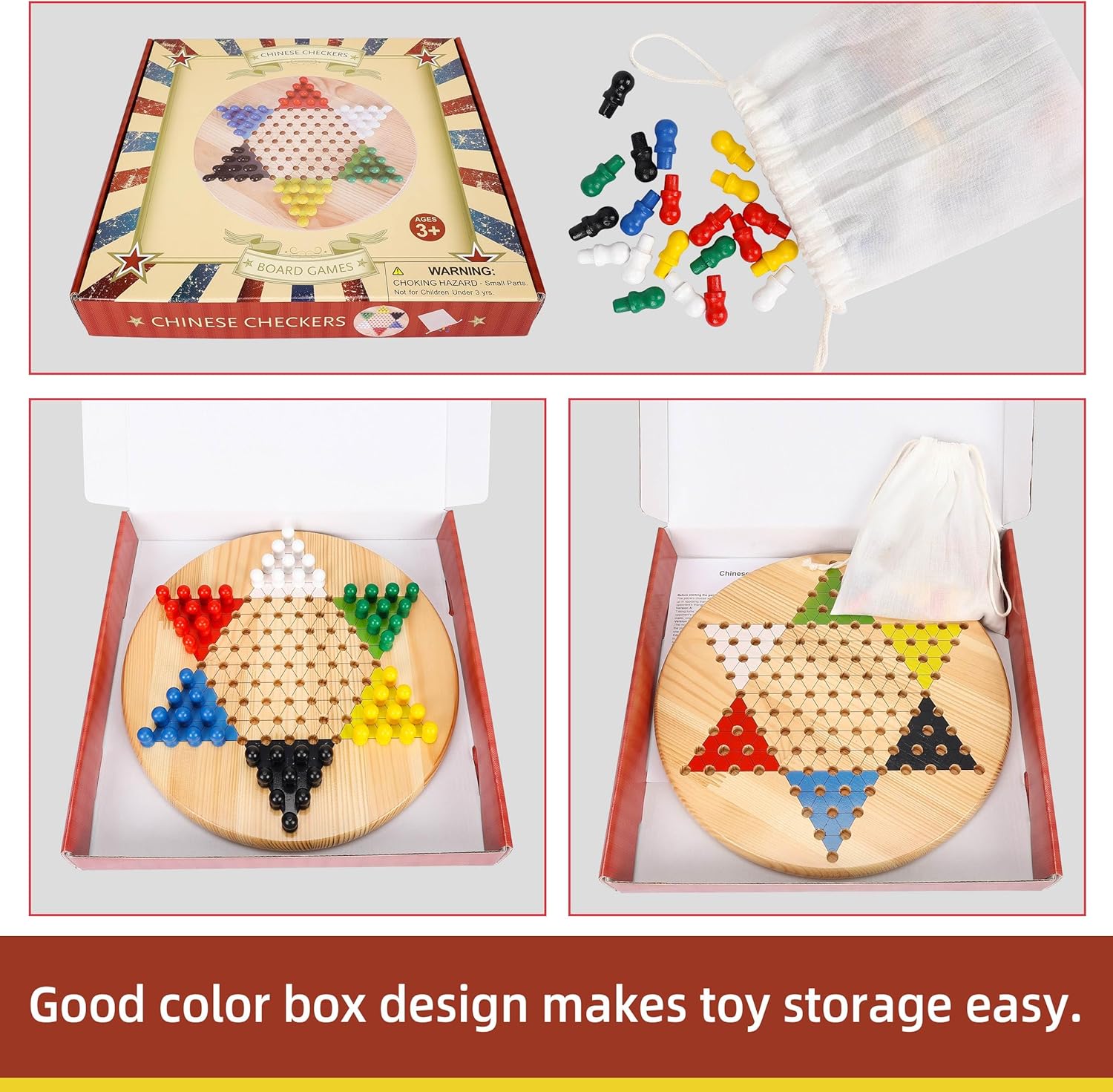 Gothink Chinese Checkers Board Game, 11.5 Inches Classic Game Board Set - Premium Solid Wood 60+6 pcs Colorful Pegs & Manual, Easy Grasping for Adults and Kids, w/Gift Box, Fun for Family Gathering