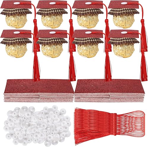 Rsstarxi Paquete de 36 adornos para cupcakes de graduación 2023 con borlas adhesivas, puntos adhesivos, decoraciones de chocolate para la clase de