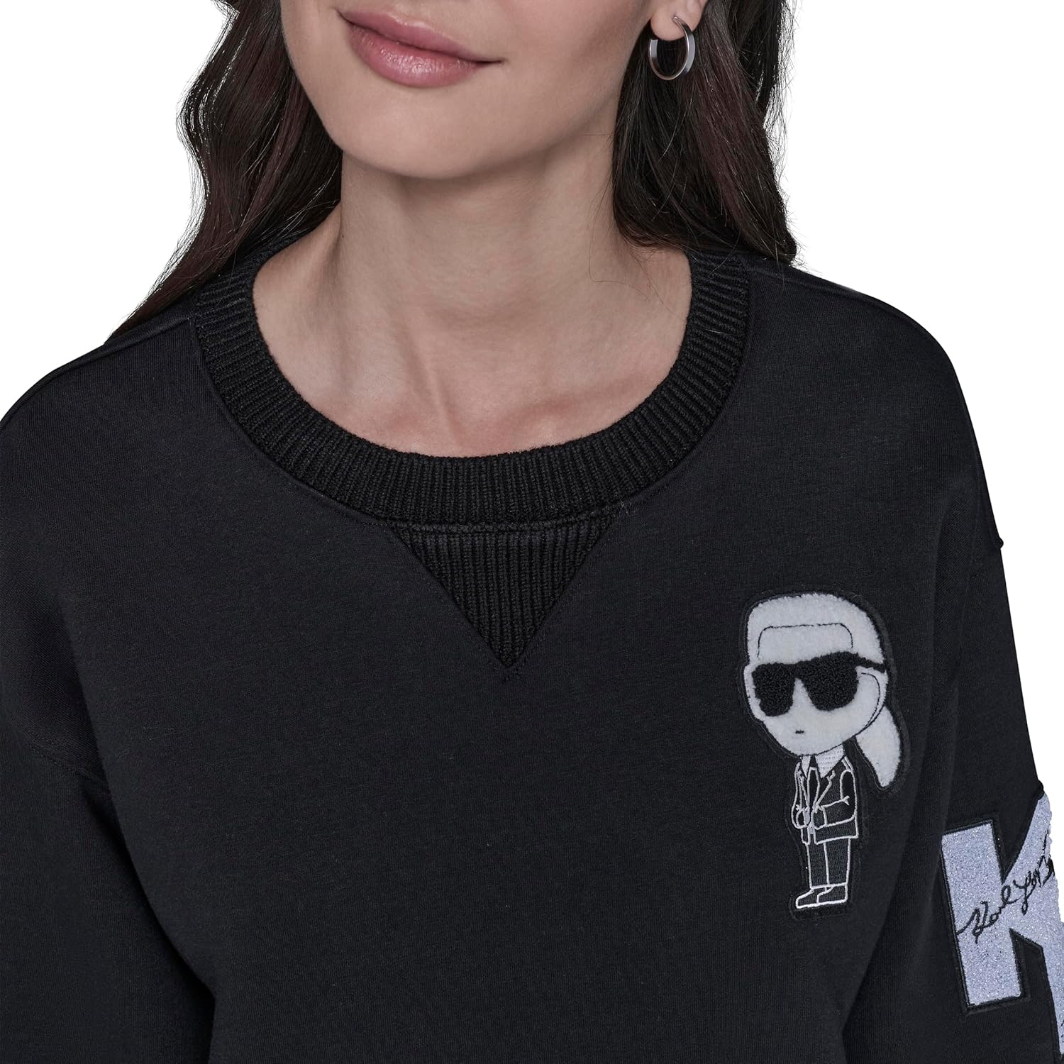 KARL LAGERFELD womens Long Sleeve Crew Neck Karl Patch Fleece Sweatshirt - Image 5