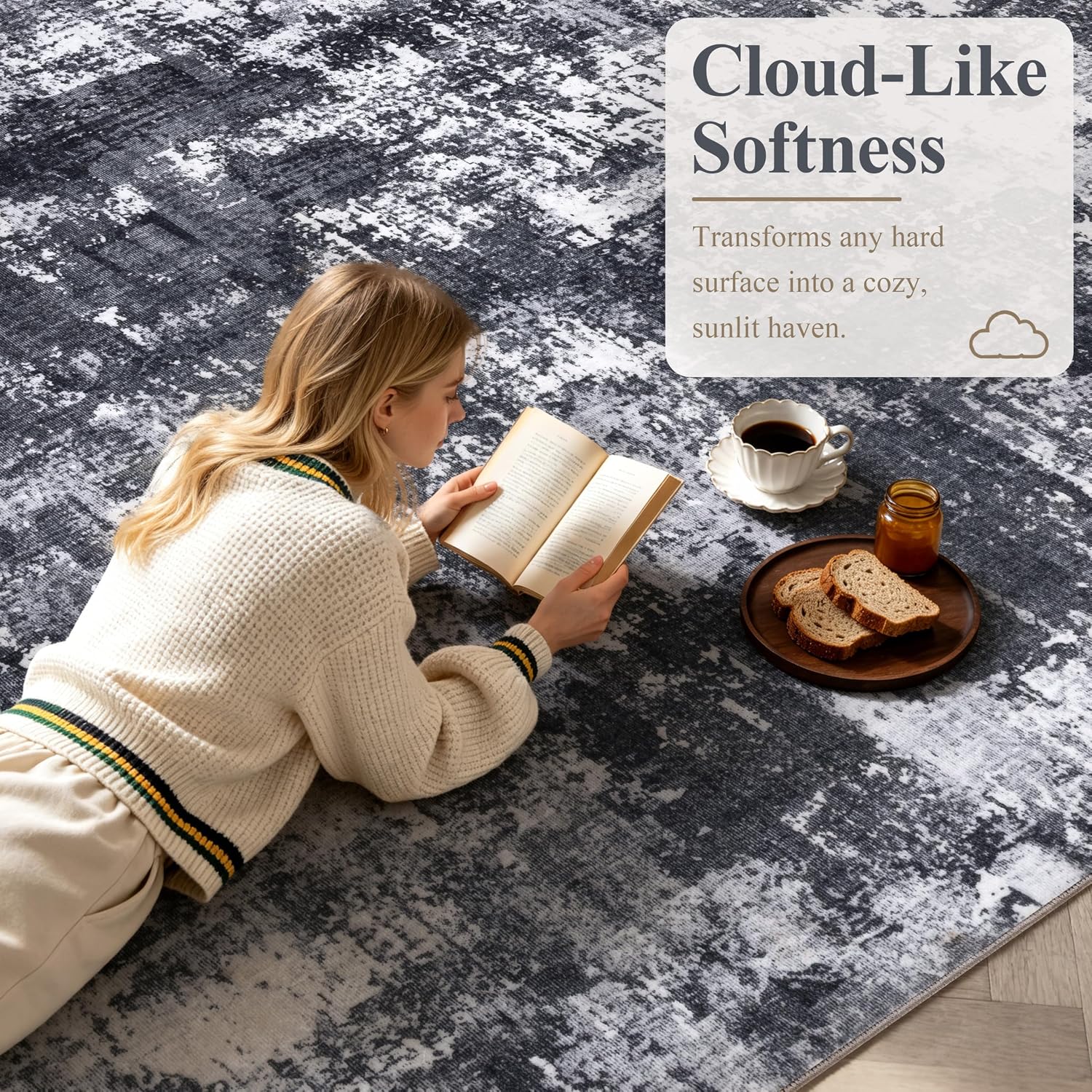 Sasttie 8x10 Soft Area Rug for Living Room, Modern Abstract Washable Large Carpet for Bedroom, with Non-Slip Backing, Black and White