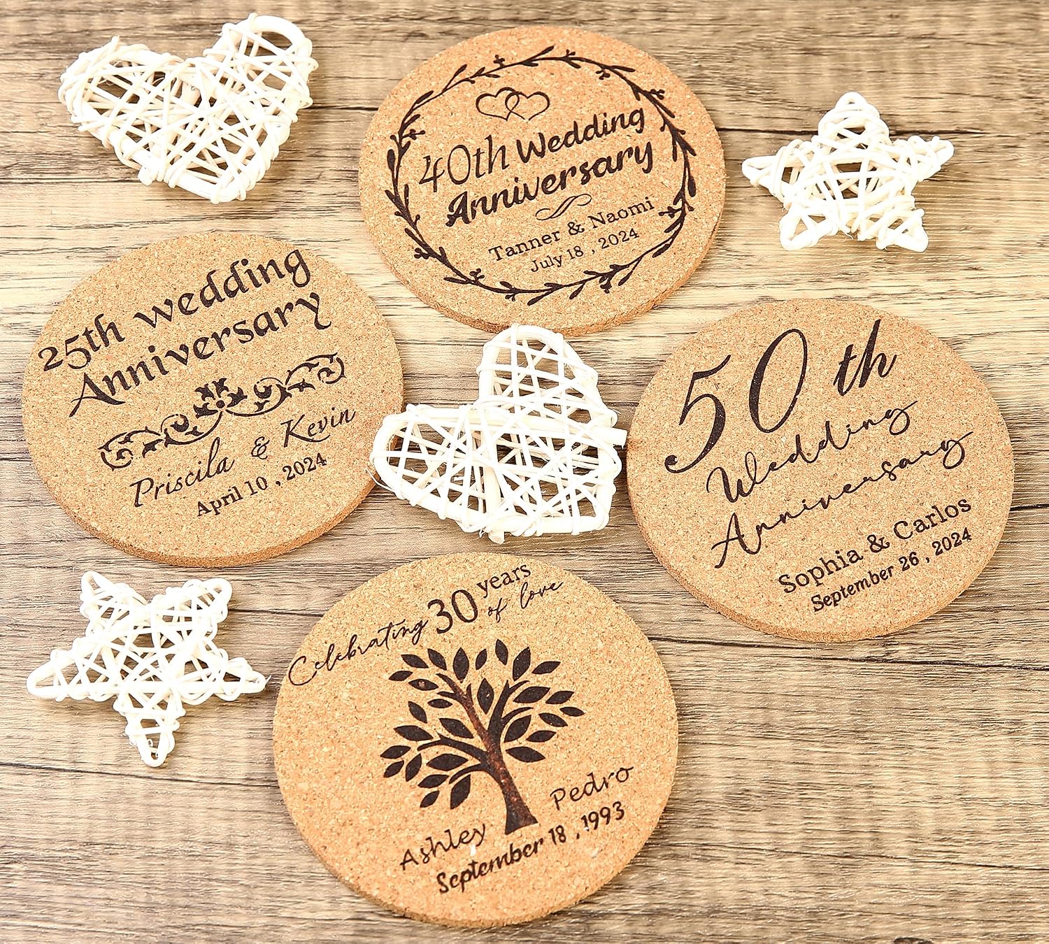 Set of 20-100, Personalized Cork Coasters, Wedding Favors for Guests, Custom Coasters, Bridal Gift, Wedding Gift, Business Promotional Items