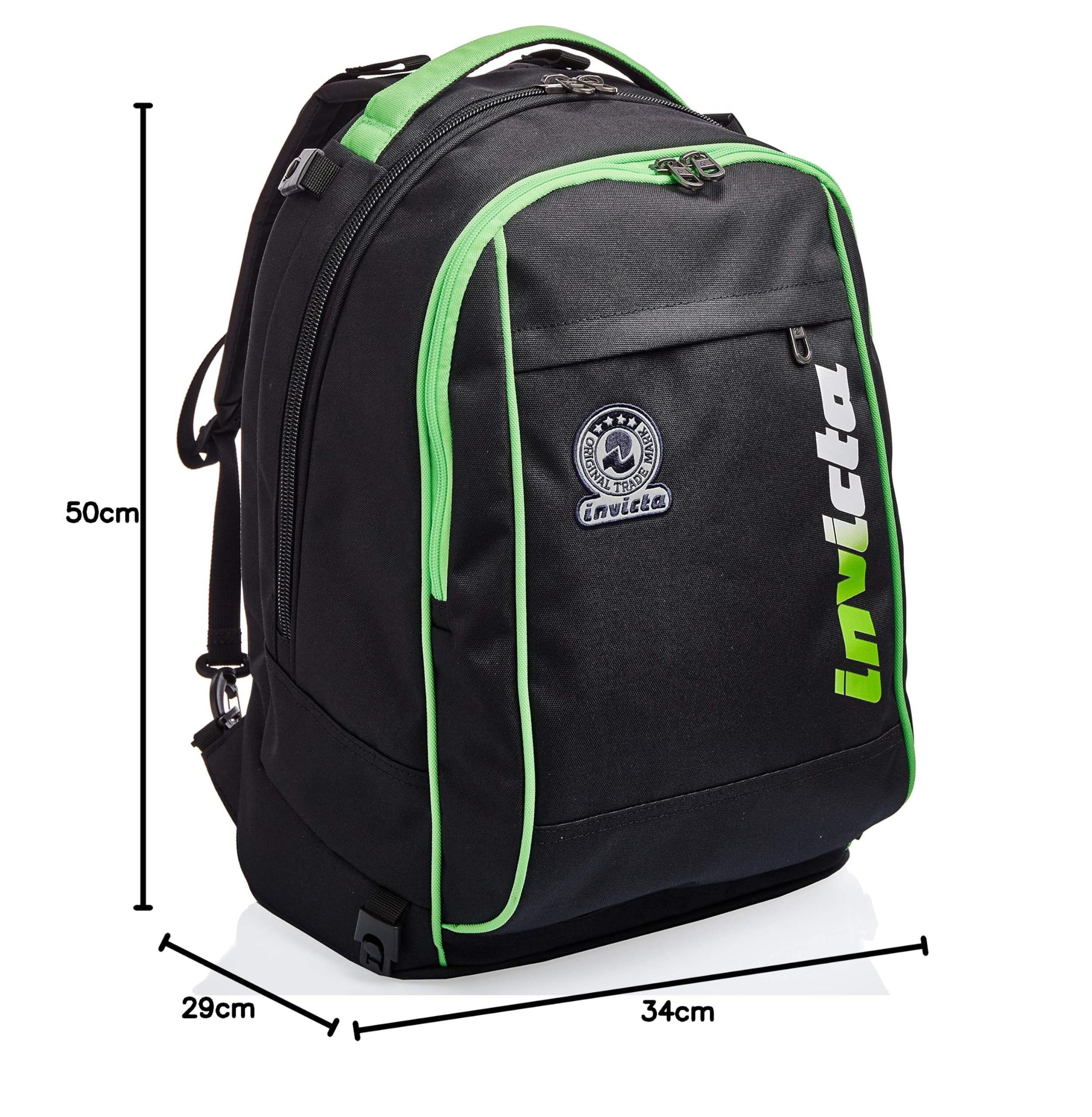 Invicta Trolley Scuola Tech, Nero Verde, Kupang, 3 in 1, Triplo Uso, Zaino Con Carrello Sganciabile e Crossover System, Viaggio e Tempo Libero, Unisex