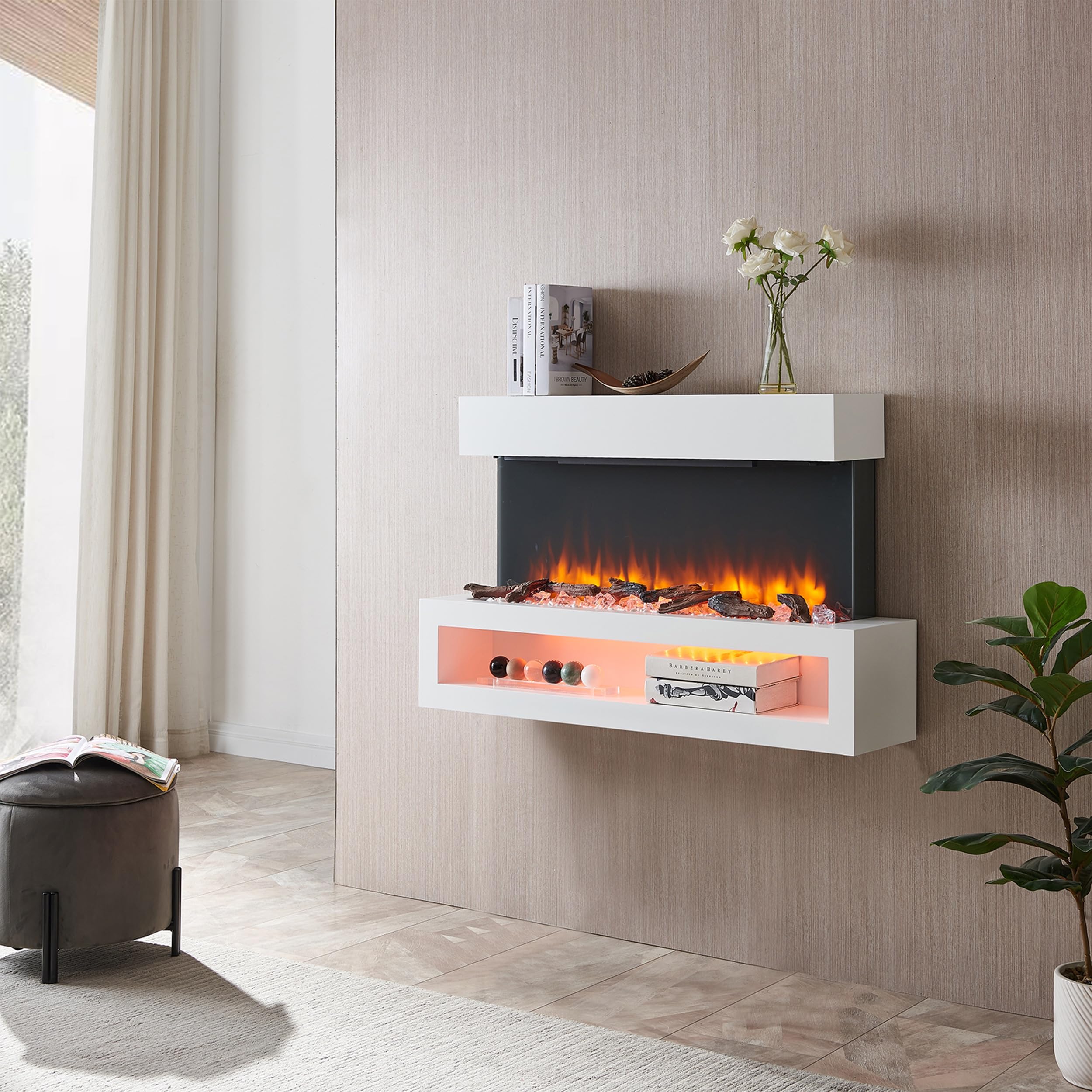 BALDERIA Elektrokamin Nikos, Elektrischer Wandkamin, Weiß
