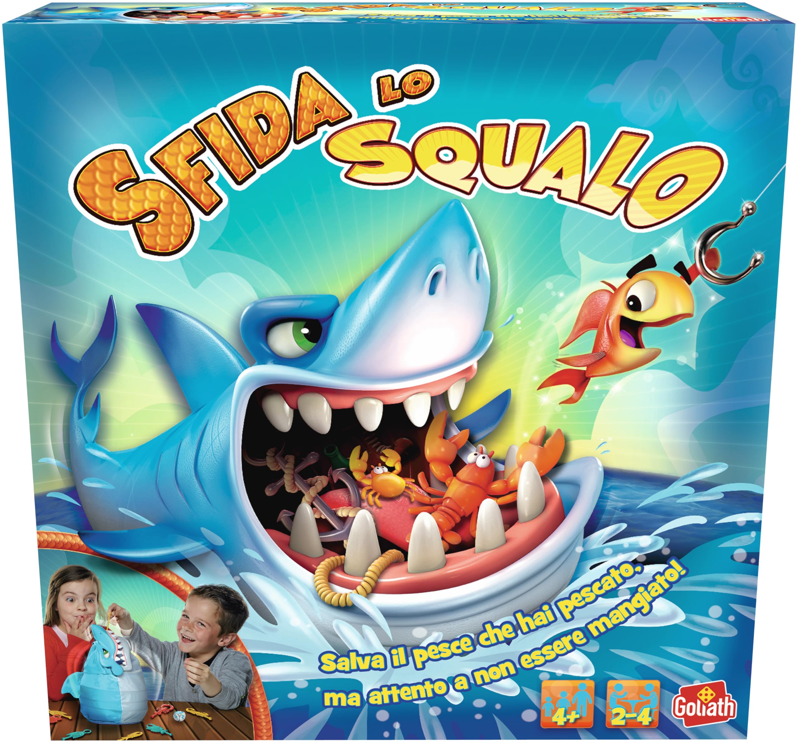 Goliath – SFIDA LO Squalo – Gioco da Tavolo Interattivo per Bambini dai 4 Anni – Gioco d'Azione e Riflessi – Pesca e Sorprese – Senza Drums – Regalo Divertente – 2-4 Giocatori – 5 Min