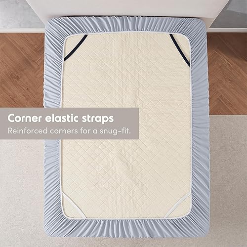 Miniatura 5 de Nestl Sábana bajera ajustable de bolsillo extra profundo de color azul hielo solo para cama King, sábanas bajeras de lujo tamaño King de hotel que