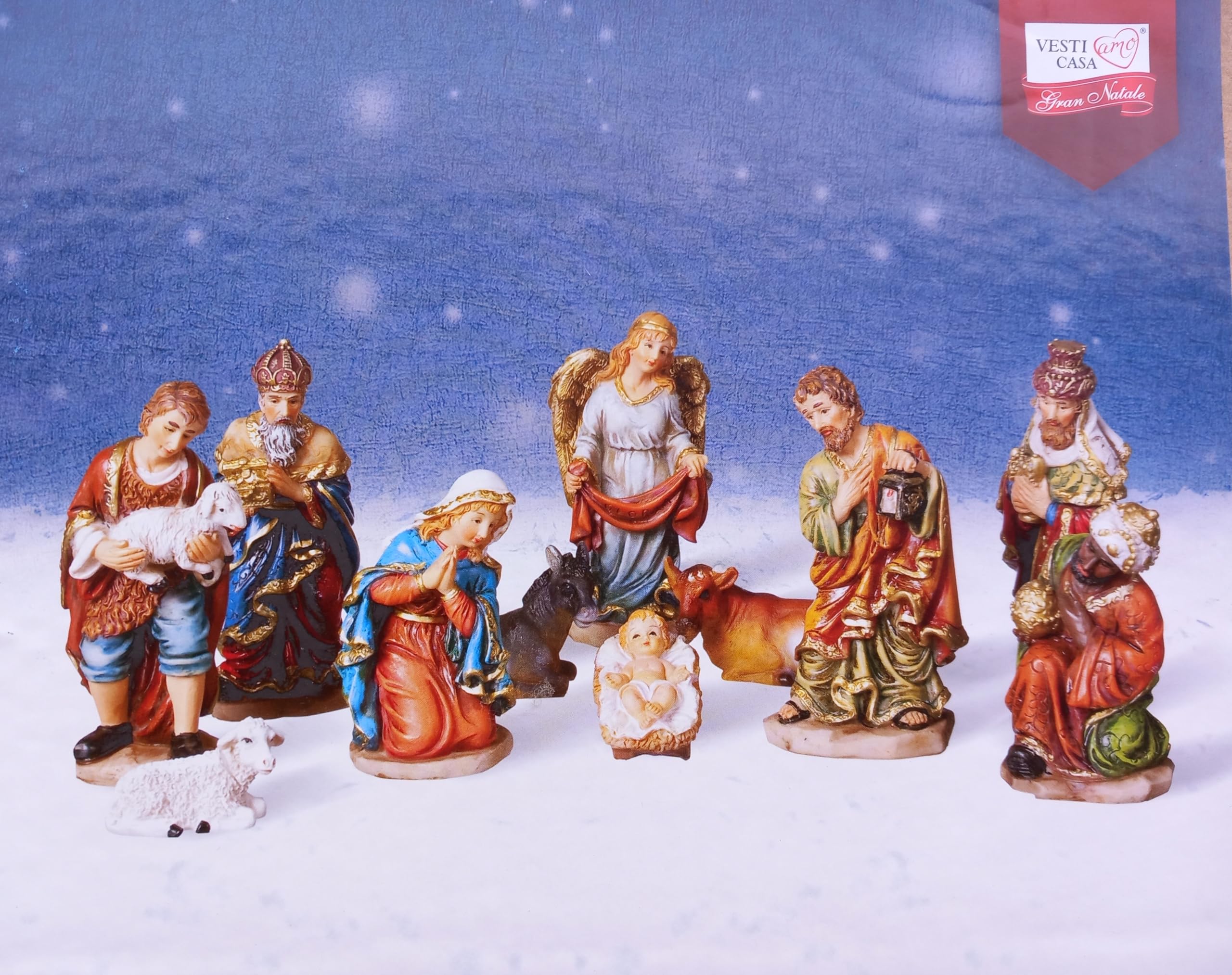 Generico ArteSacraCaravaggio Weihnachtskrippen-Set komplett 10 cm bestehend aus 11 Teilen aus Kunstharz für den Innen- und Außenbereich