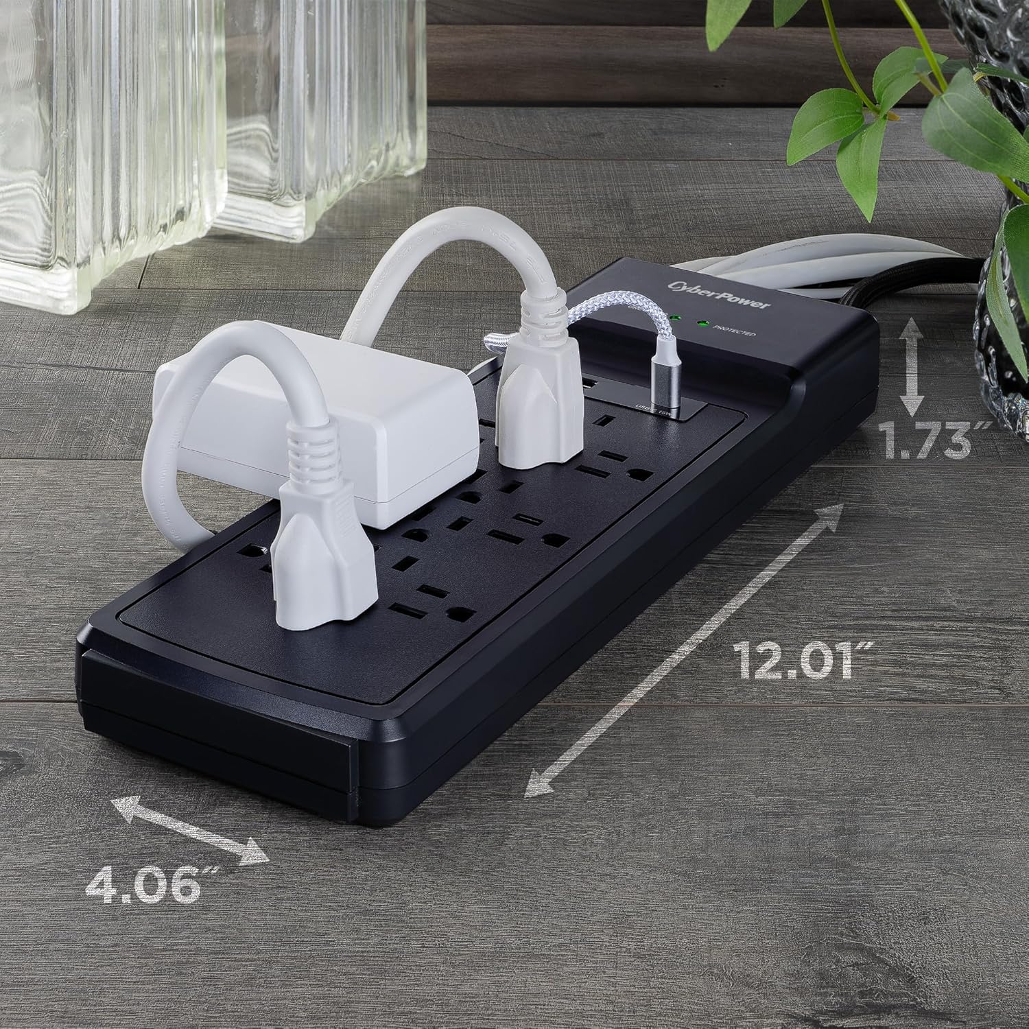 CyberPower CSP1206UC Surge Protector, 3000J, 12 Outlets, 1 USB-A, 1 USB-C, 6 Foot Power Cord, Black, ETL