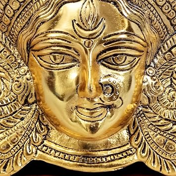 Brass Maa Durga Face Wall Hanging 9.5 Inch Metal Hindu Goddess Idol | Decorative Spiritual Wall Art for Home Temple Office | Golden Finish Religious Sculpture for Navratri & Puja Decor