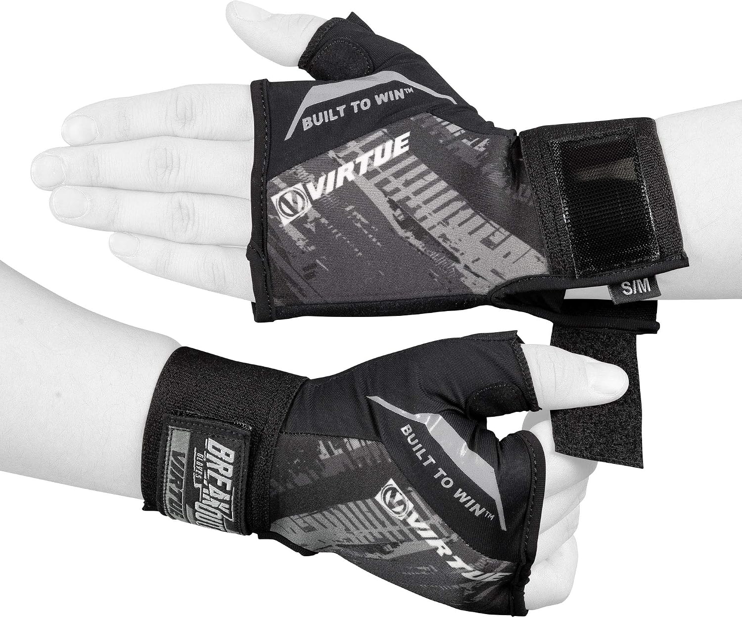 VIRTUE Breakout Gloves - Multi-Sport Pro Half Hand Paintball Gloves - Graphic Black