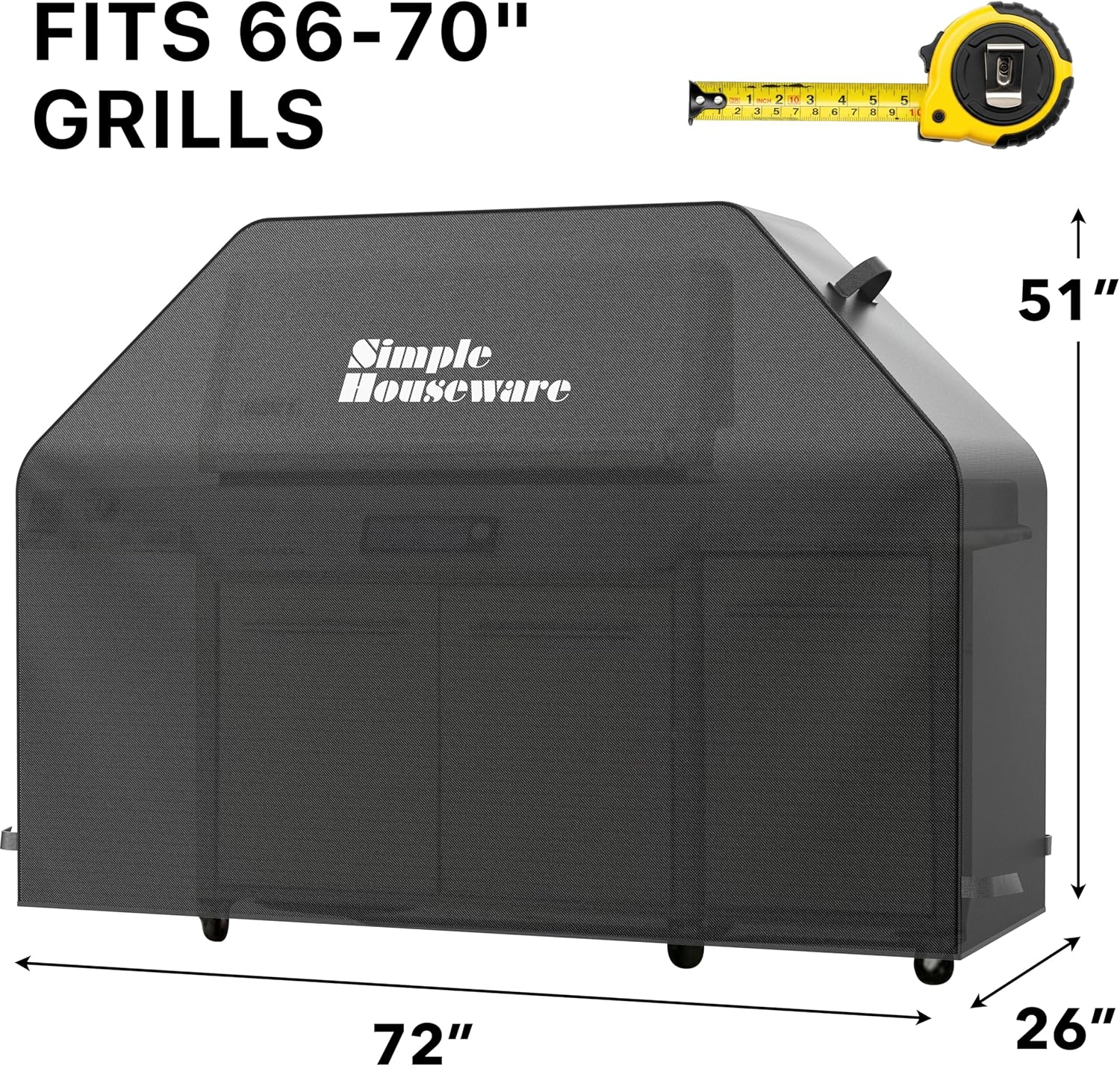Simple Houseware 72 in. Heavy-Duty BBQ Gas Grill Cover, 600D Polyester Waterproof, Weather-Resistant - Image 2