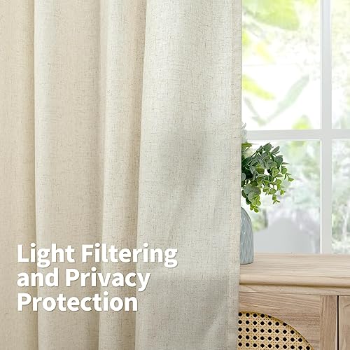 Miniatura 3 de YoungsTex Cortinas de lino con ojales de 84 pulgadas de largo, cortinas de lino para ventana de sala de estar, filtran la luz para dormitorio,