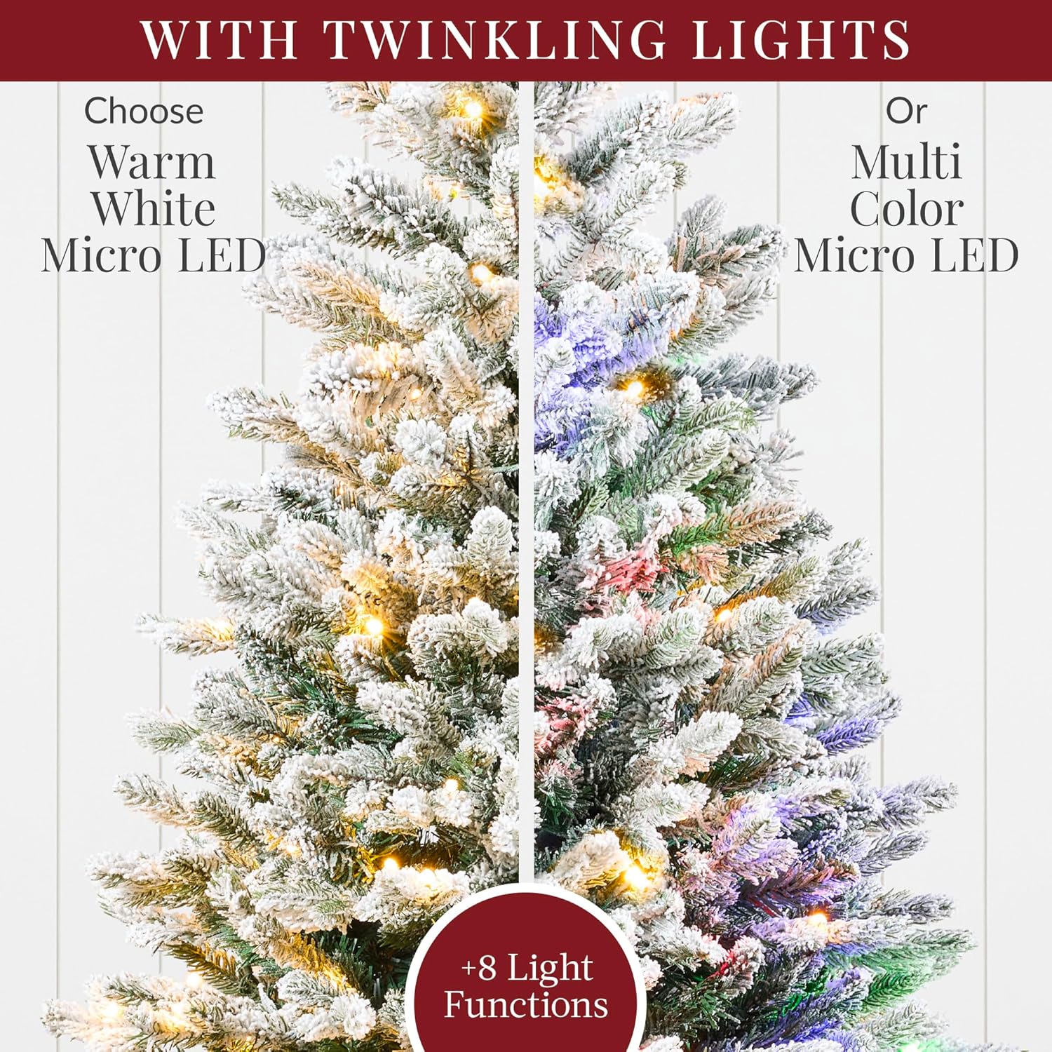 Best Choice Products Prelit Potted Pencil Christmas Tree, 6Ft Flocked Realistic Artificial Lighted Holiday Décor, 250 Twinkling LEDs for Home, Porch