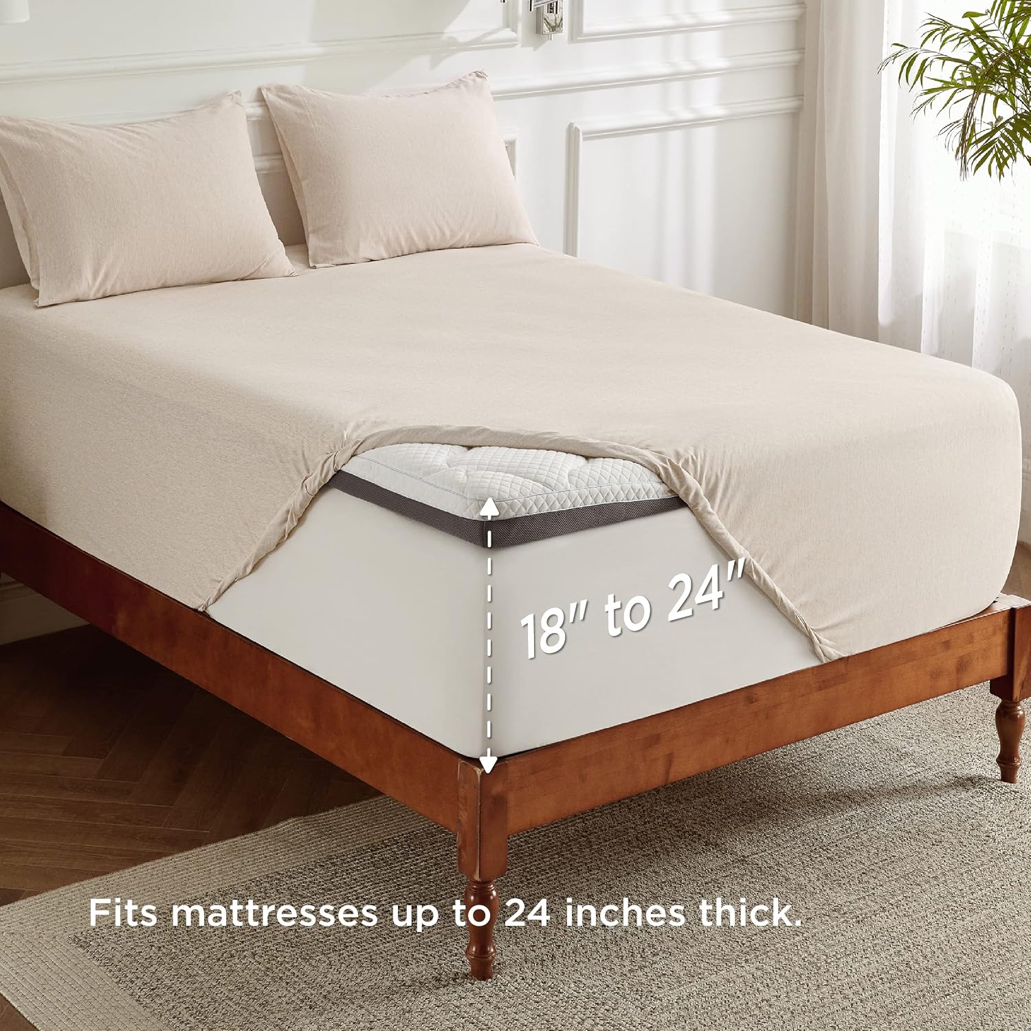 Bedsure Extra Deep Pocket King Sheet Sets Beige - Fits 18"-24" in Deep Mattress - Soft Cationic Dyed Polyester Bed Sheet Set for King Size Bed, 4 Pieces Bedding Matte Tone Sheets & Pillowcases