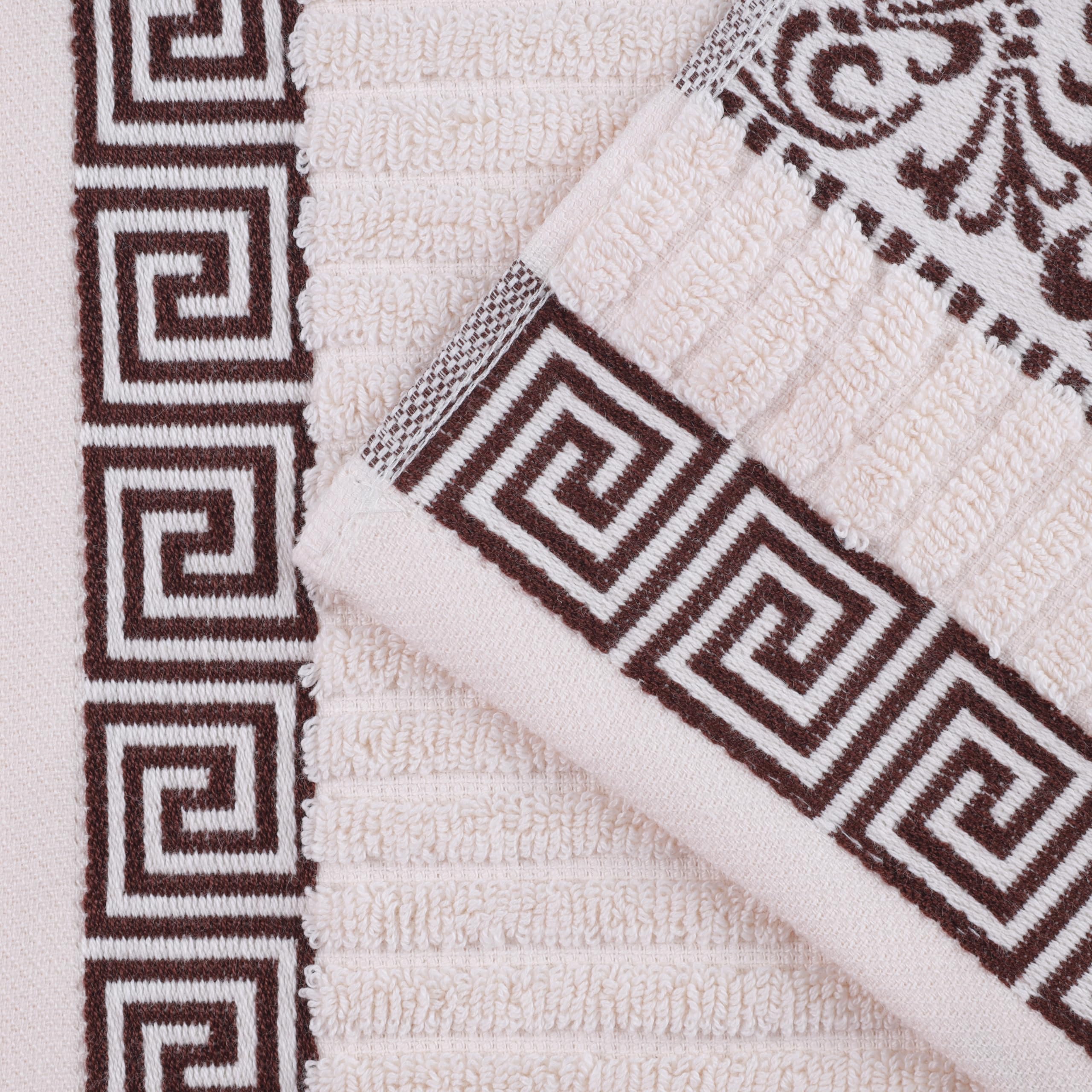 Superior Juego de Toallas Decorativas de 6 Piezas con patrón Griego, algodón Absorbente, decoración para baño, SPA, Incluye 2 Toallas de Mano, 2 Toallas de Cara y 2 de baño, Esenciales