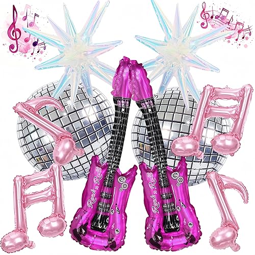 Miniatura 18 de Juego de Globos de Patines en Roller de Aluminio, Globo Redondo de Mylar de 18'' con Feliz Cumpleaños y Cara Sonriente de Disco Retro con Señal