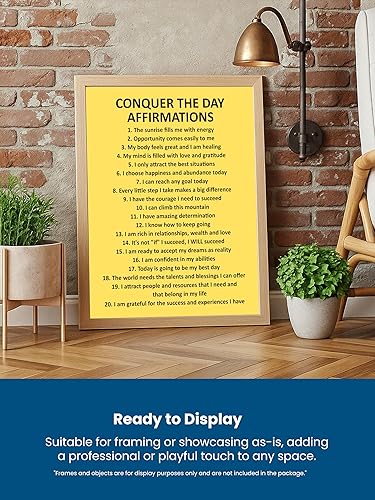 Miniatura 4 de Conquer the Day Affirmations- Motivational Quotes Wall Art, Modern Yellow Typography Inspirational Print Wall Decor Perfect for Home, Office,