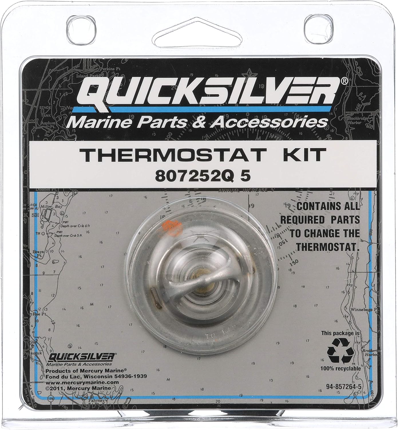 Quicksilver 807252Q5 Replacement Thermostat 160 Degree for V-6 and V-8 MerCruiser Engines from 1987-2016