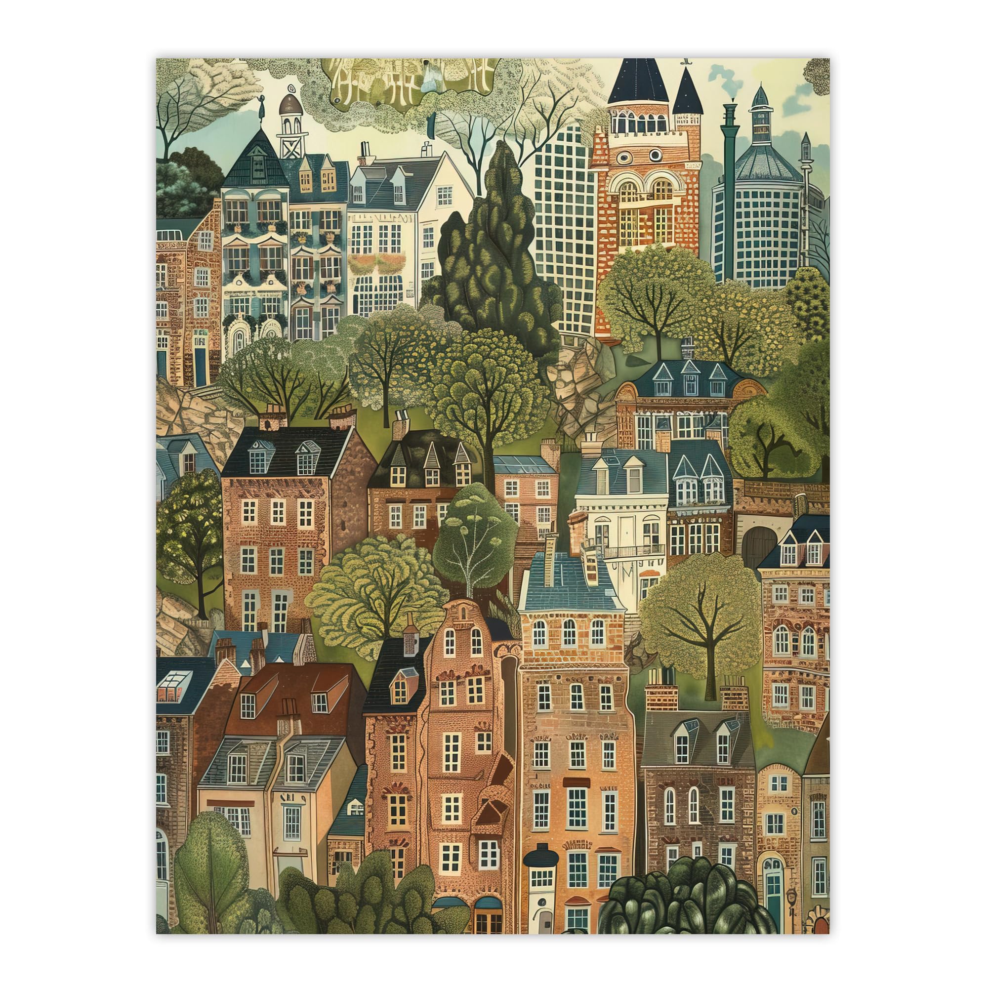 Artery8 Townhouses in Trees Cityscape Painting Living Room Extra Large XL Wall Art Poster Print