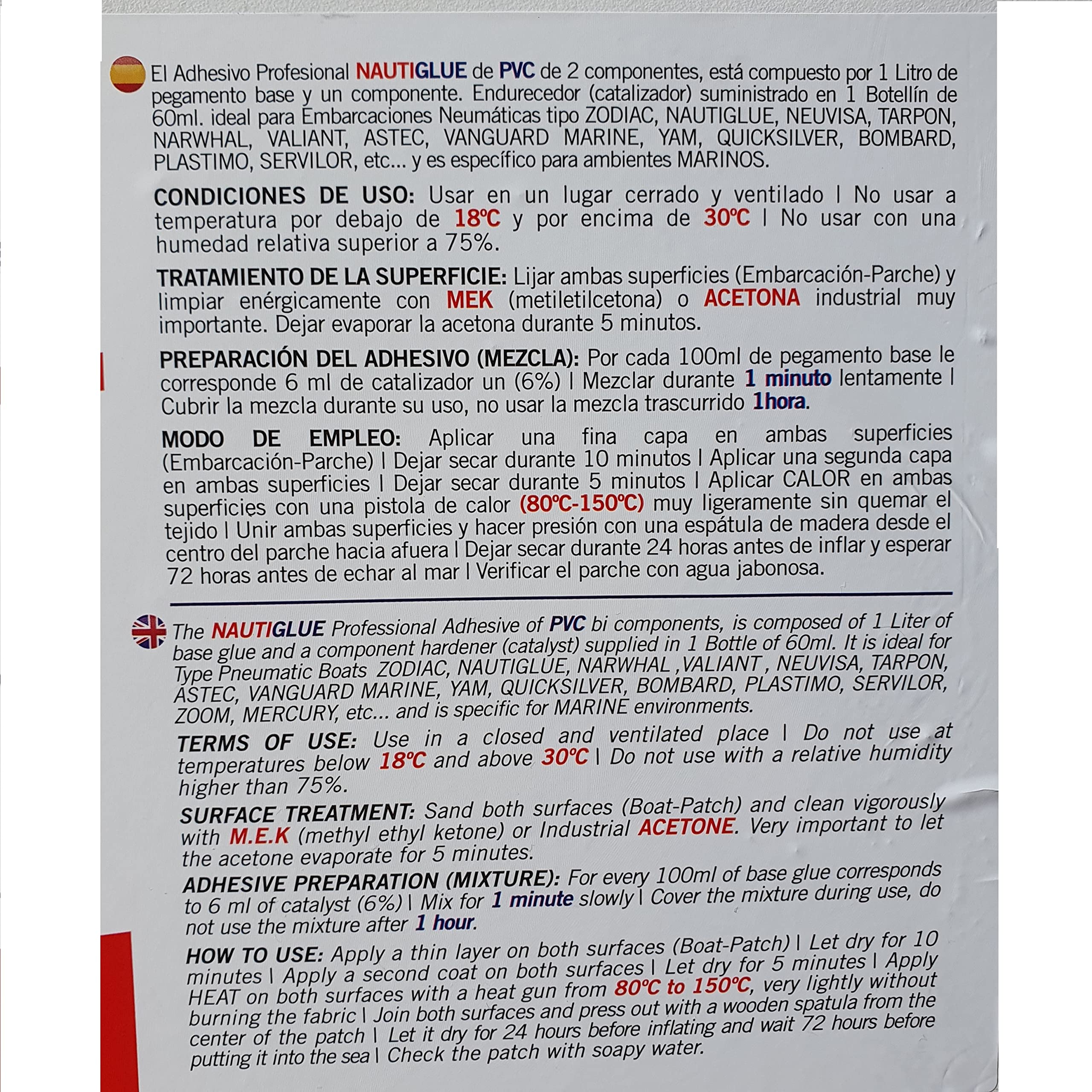 Pegamento de PVC para NEUMÁTICAS y SEMIRRIGIDAS de 2 COMPONENTES (1 Litro + catalizador)