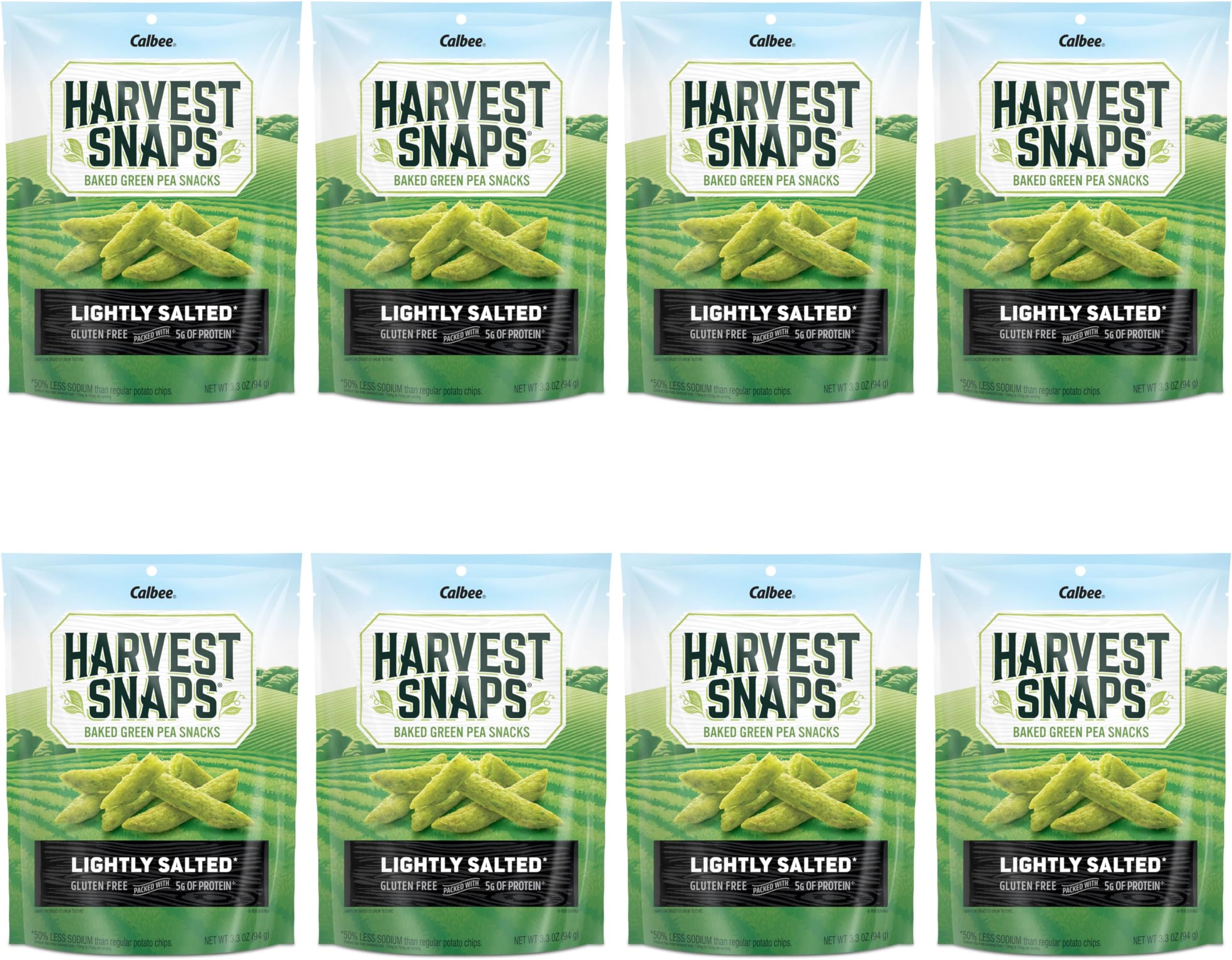 Harvest Snaps Veggie Chips (Lightly Salted Snack Crisps) | Powered by Plant Protein, Gluten Free Baked Vegetable Crisps | Made in USA (8 Snack Packs)
