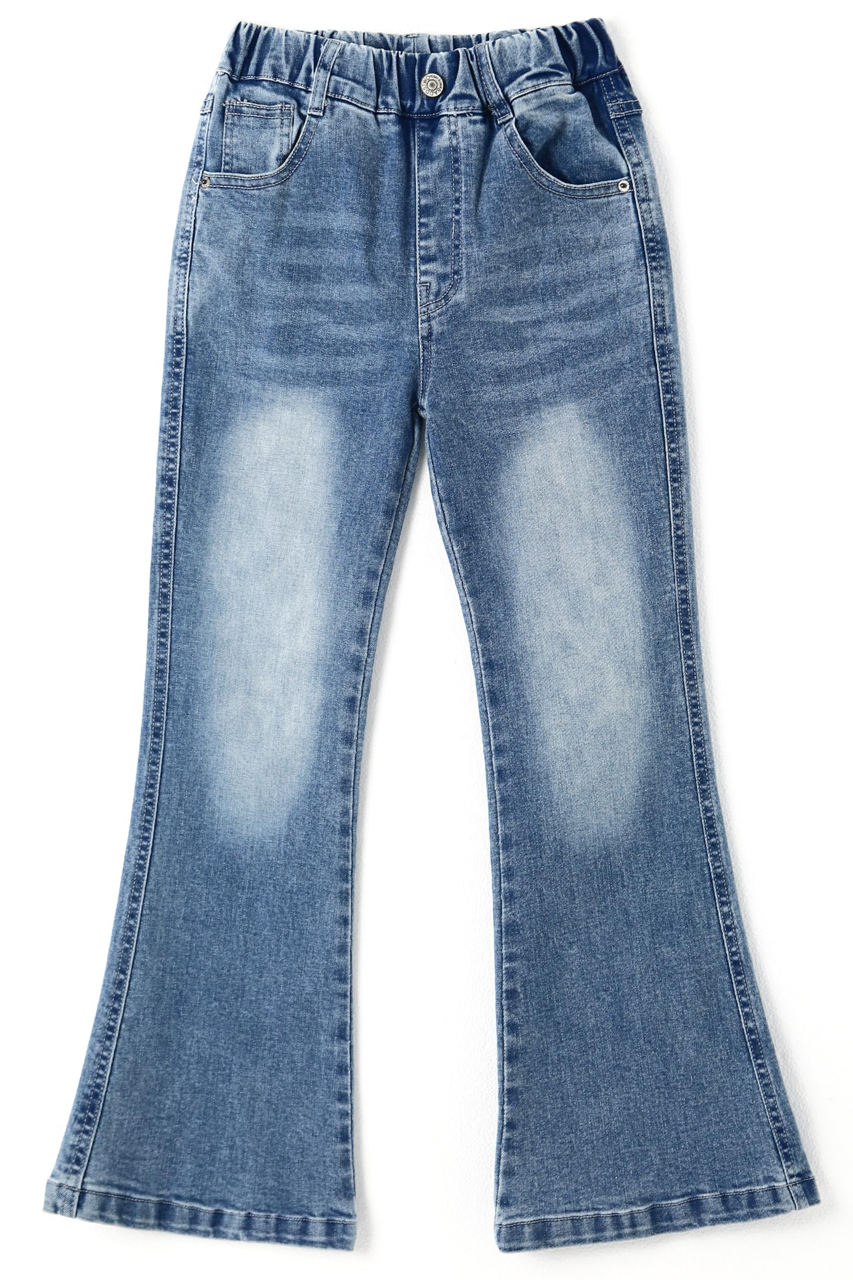 KIDSCOOL SPACE Girls Flared Denim Pants, 18M-14T Wide Age Ranges Elastic Waistband Inside Stretchy Slim Jeans