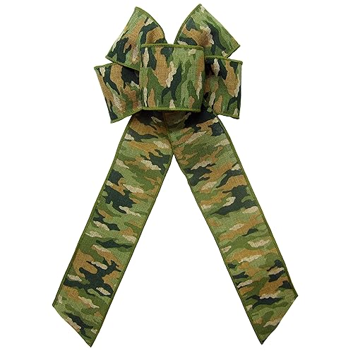 6" Green Camouflage Wreath Bows by Alpine Holiday Bows - Camo Bows for Wreaths, Lanterns, Signs, Baskets, Decorations & Crafts