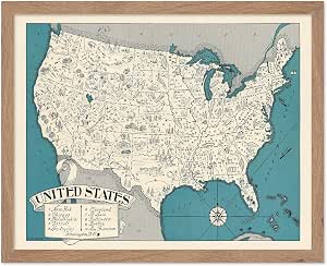 Amazon.com: Monem Art Vintage USA Map Poster - Retro United States Map ...