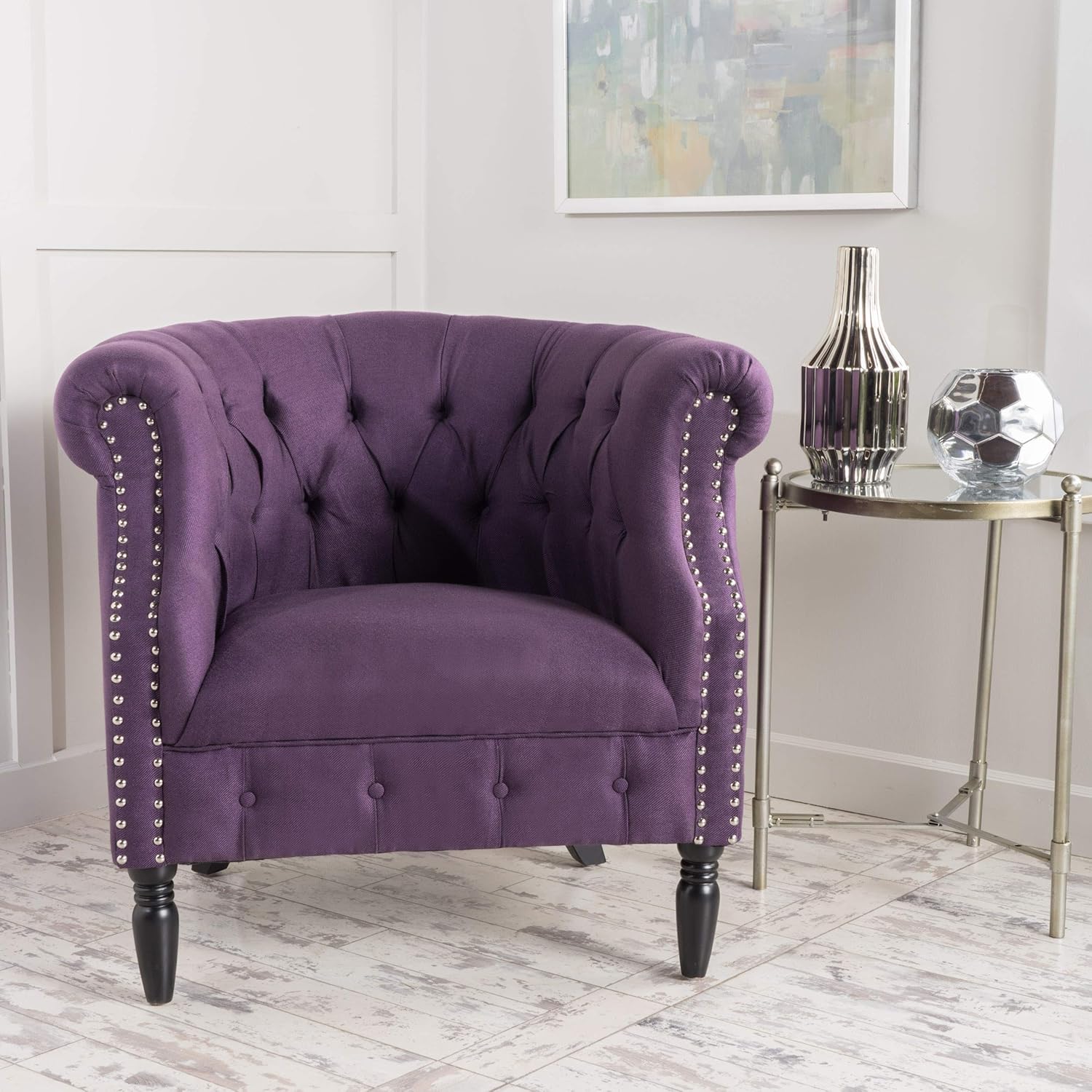 GDFStudio Jasmine Tufted Scroll Arm Fabric Club Chair (Plum)