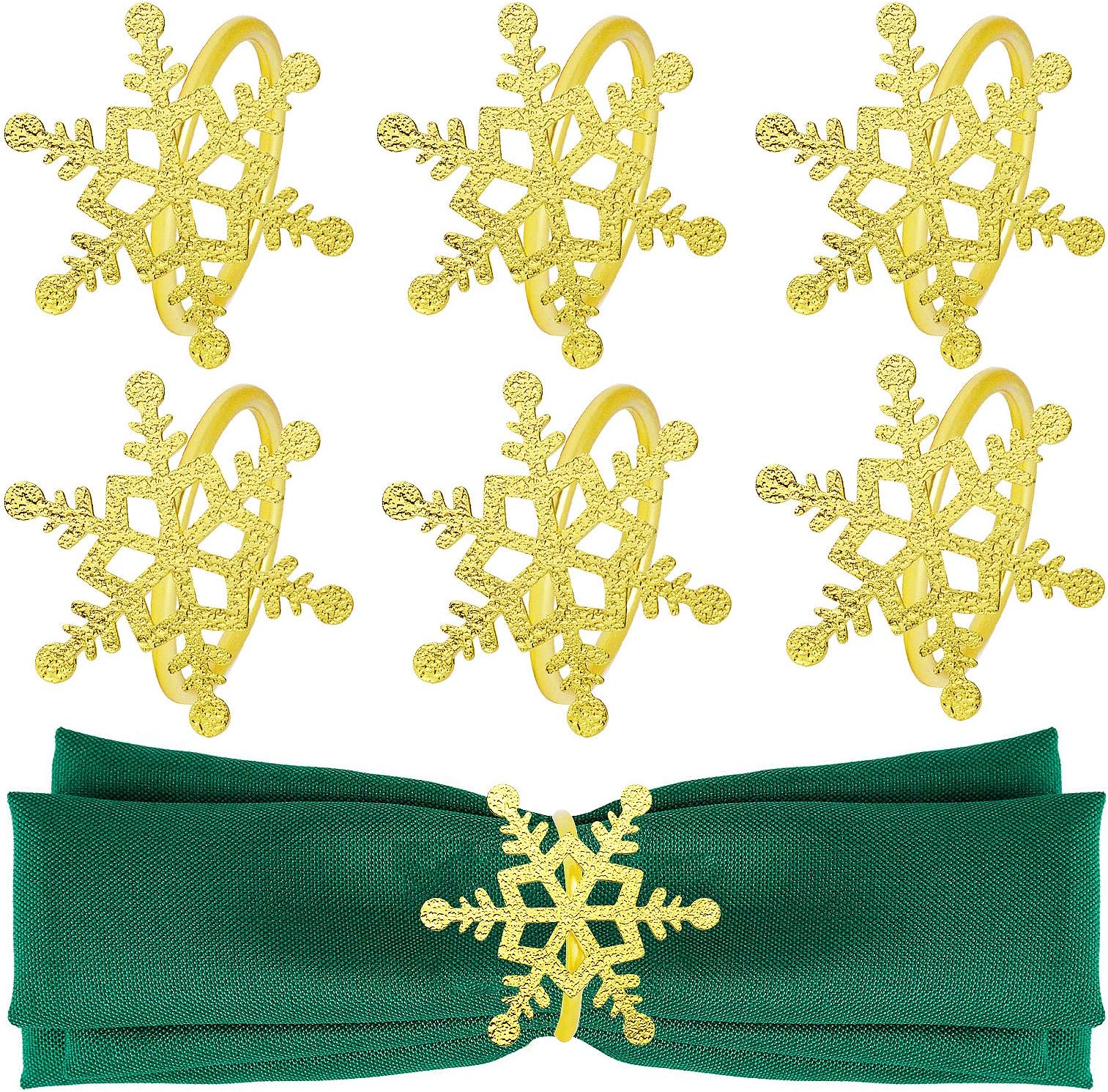 FIVEI Christmas Napkin Rings Golden Snowflakes Napkin Holder Rings for Christmas Party Dinner Wedding Banquet Dining Table Settings Decor Set of 6
