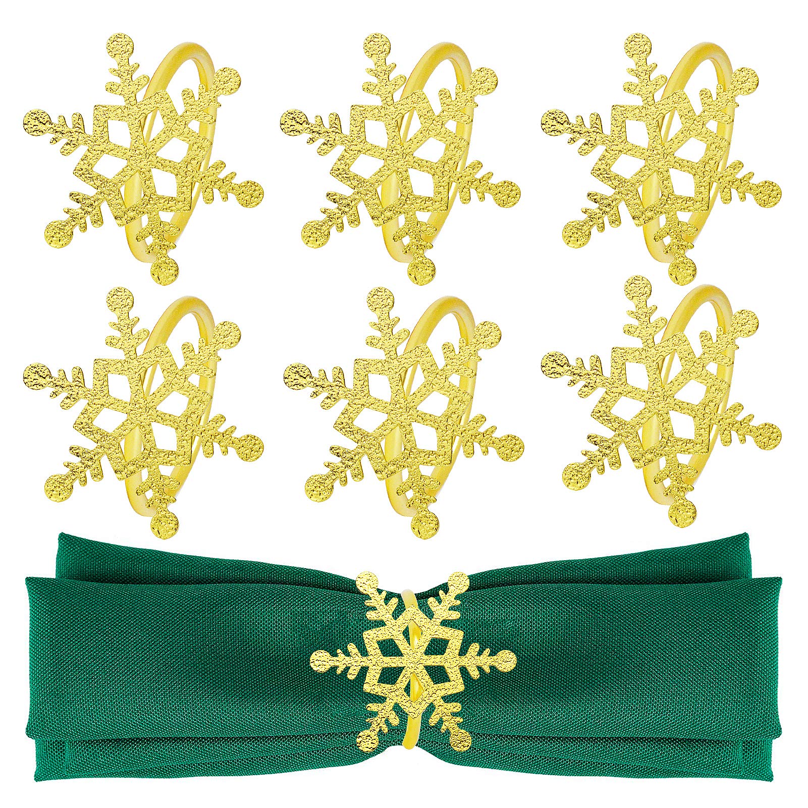 FIVEI Christmas Napkin Rings Golden Snowflakes Napkin Holder Rings for Christmas Party Dinner Wedding Banquet Dining Table Settings Decor Set of 6
