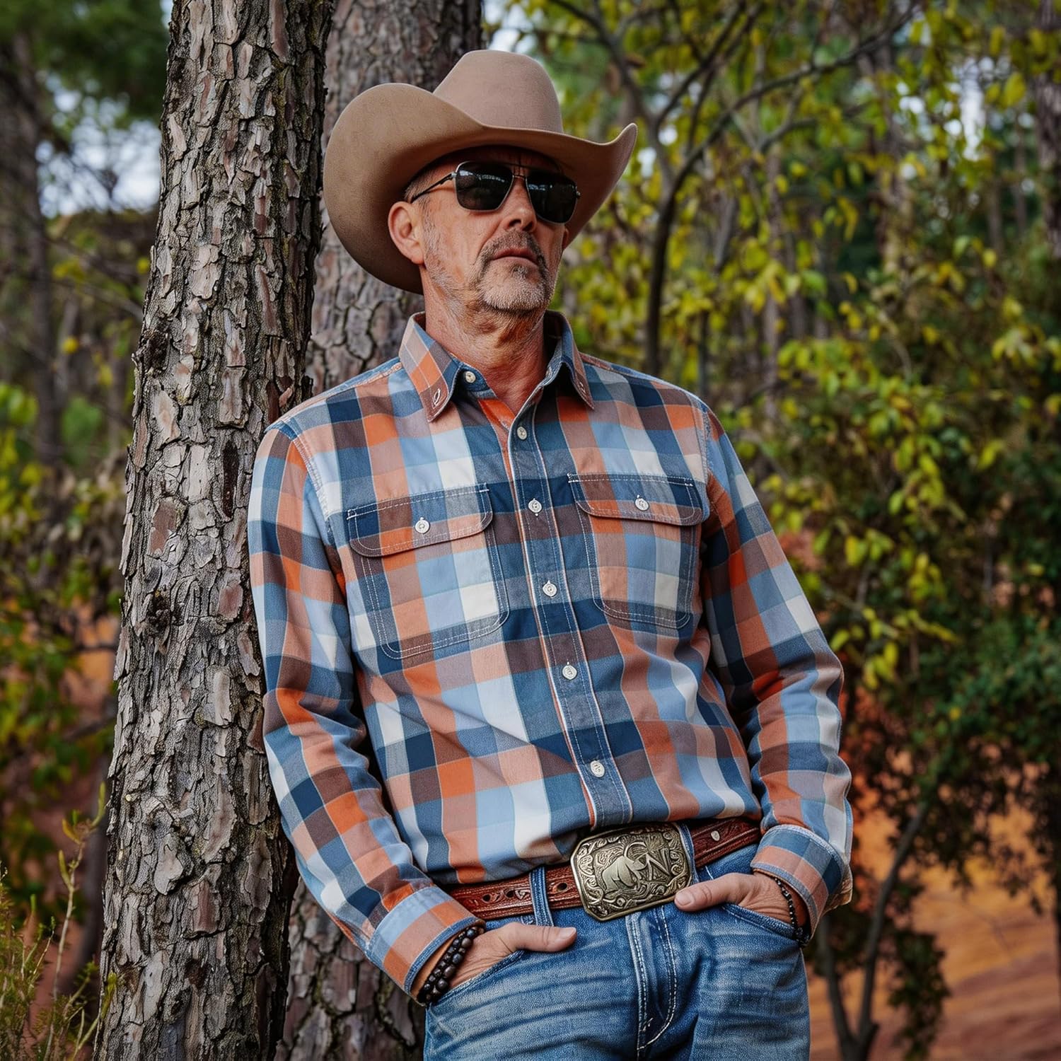 Dubinik® Mens Casual Plaid Shirt Long Sleeve Regular Fit Button Down Work Shirts with 2 Pocket Soft Lightweight Everyday Wear