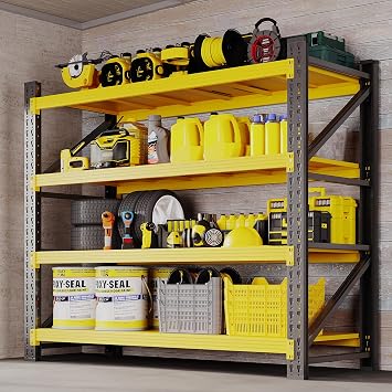 BYBYNSOE 48" W Storage Shelves 3000lbs Garage Metal Shelving Heavy Duty Garage Shelves Adjustable Storage Shelves for Industrial, Factory Black Yellow, 48" W X 24" D X 69" H