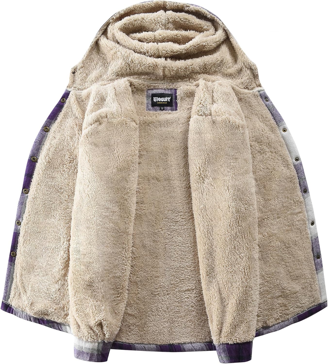 Elesuit Women's Fleece Flannel Jacket Plaid Sherpa Lined Jacket Long Sleeve Button Down Hooded Jackets for Women - Image 4