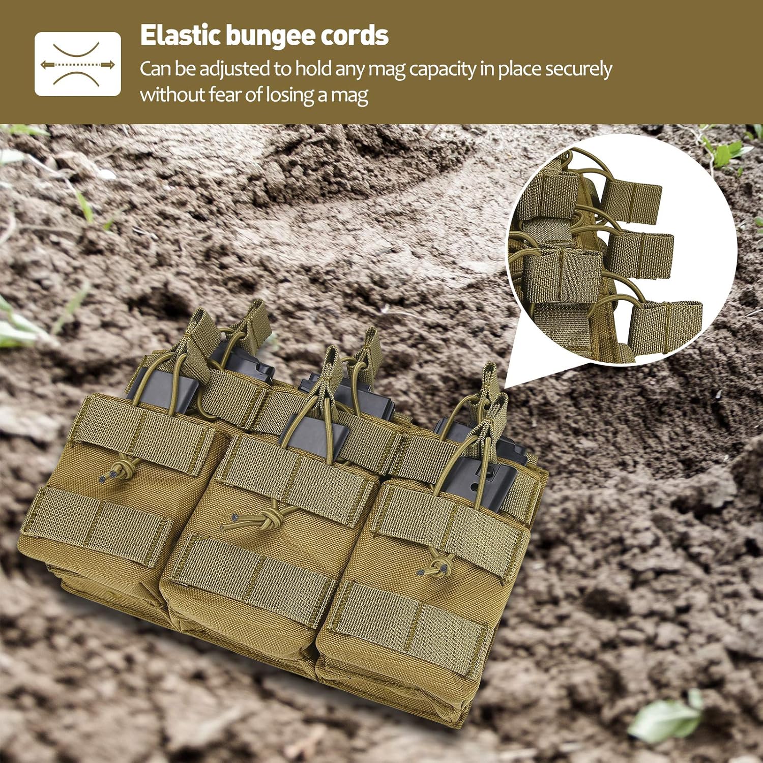 Kosse Open-Top Triple Stacker Mag Pouch, Tactical Magazine Pouch for M4 G36 HK416 Magazines(Khaki) : Sports & Outdoors