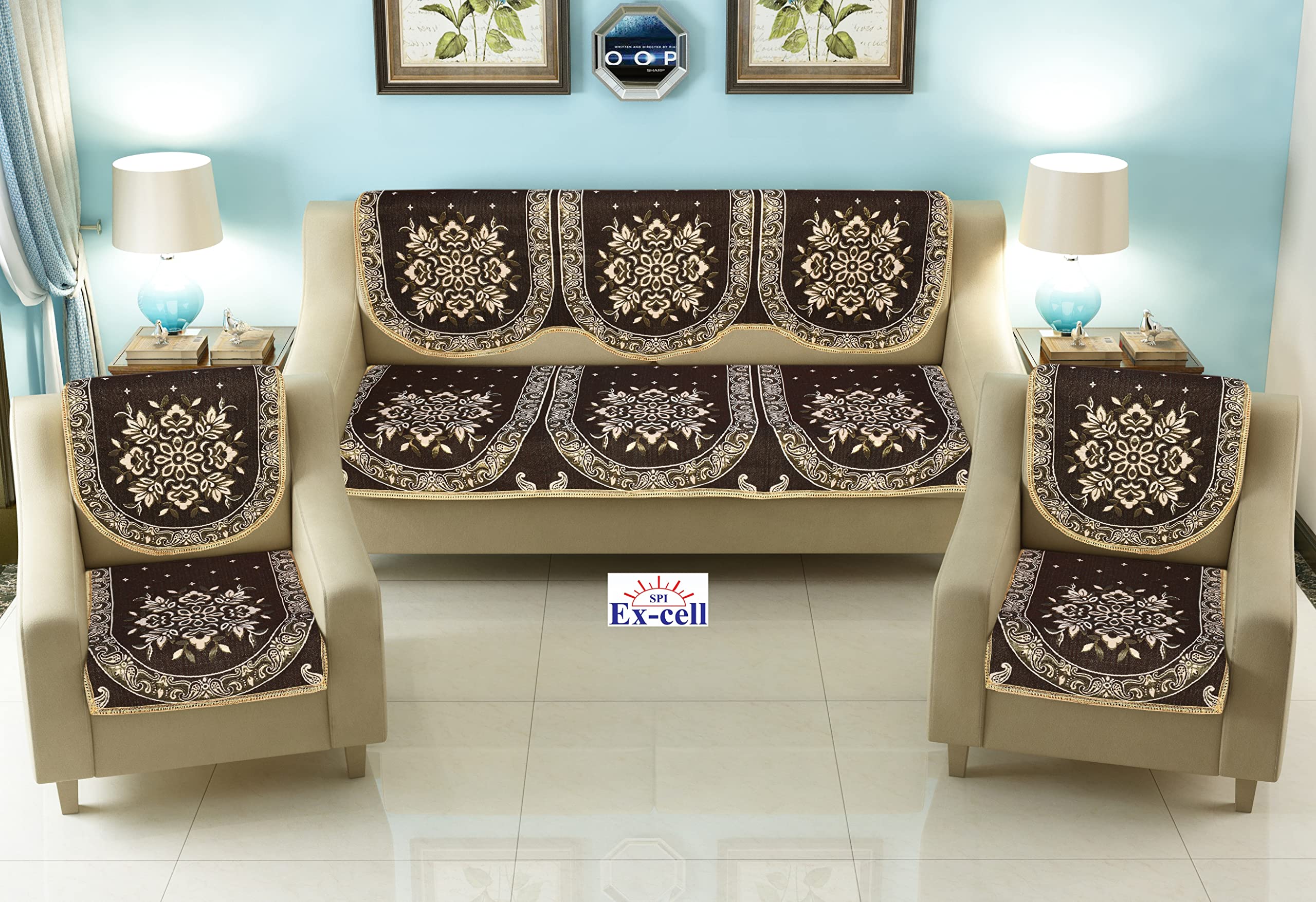 SPIEx-cell Excell loomtex Presents SO308 Print Sofa Cover of Exclusive Royal Look Velvet Sofa Cover Set of Heavy Fabric 500 TC Floral Design 5 Seater Sofa Cover -|| Set of 6 Piece || (B09P66818L) Amazon Price History, Amazon Price Tracker