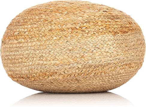 Decor Therapy Round Pouf Ottoman Footrest, Natural Jute Woven, Boho Pouf, Bohemian Style Casual Seating for Living Room, Bedroom, Patio Decor 19x 19x 10.5