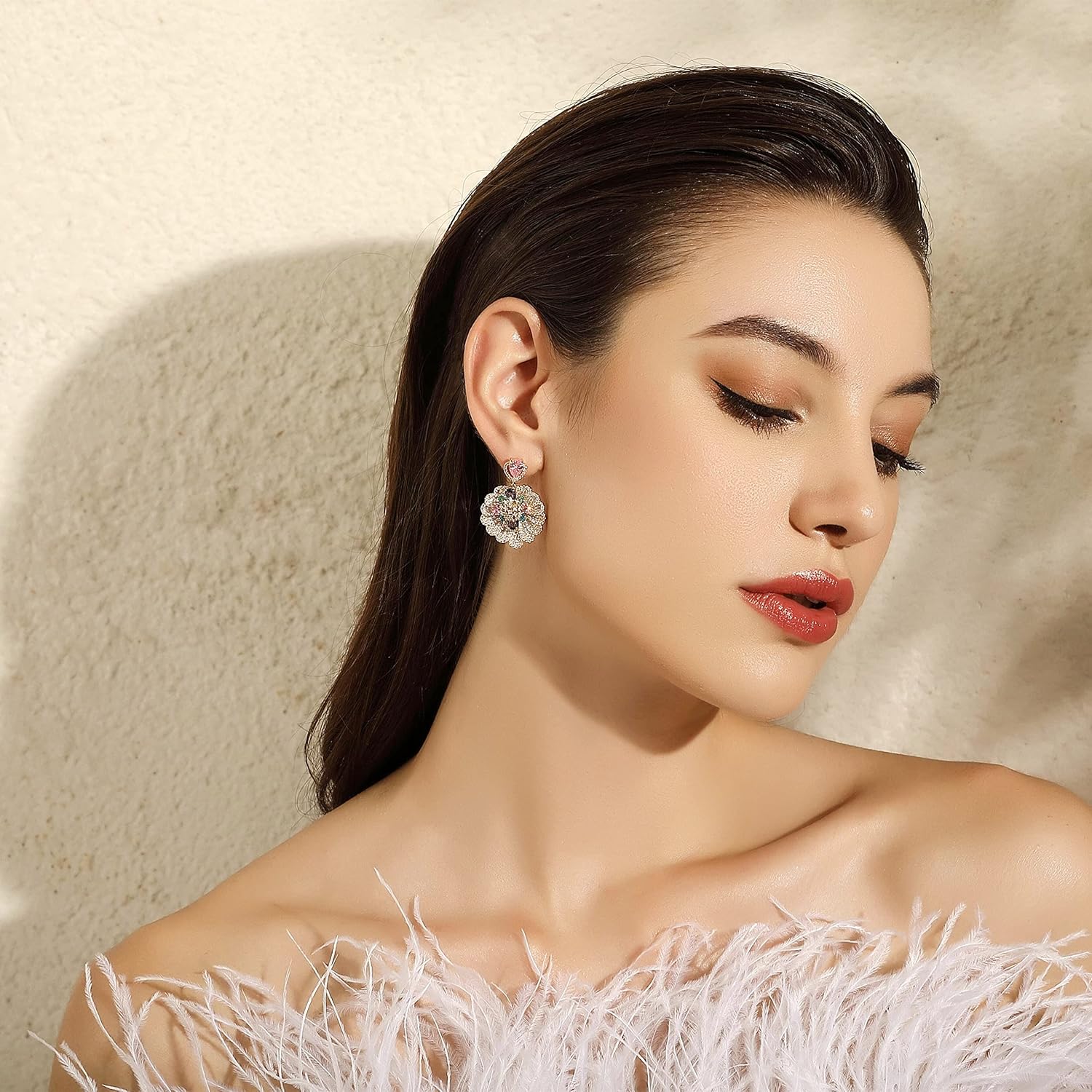 Zircon Gemstone Drop Dangle Earrings, Multi Color Created Sapphire Sparkly Evening Dressy Earrings, 18K Gold Plated 925 Sterling Silver posts, Hypoallergenic, Formal Jewelry for women - Image 4